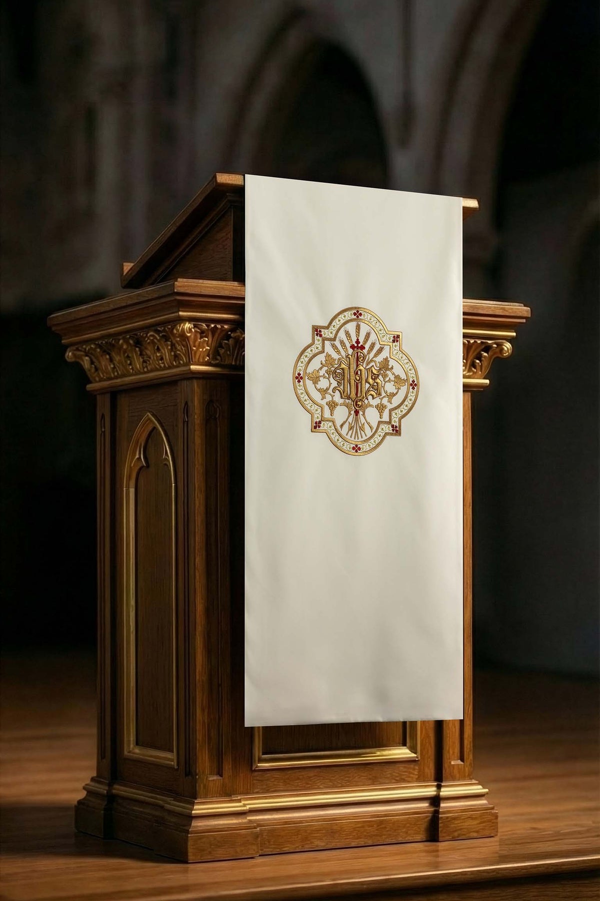 Ecru Lectern Cloth with Embroidered IHS Motif