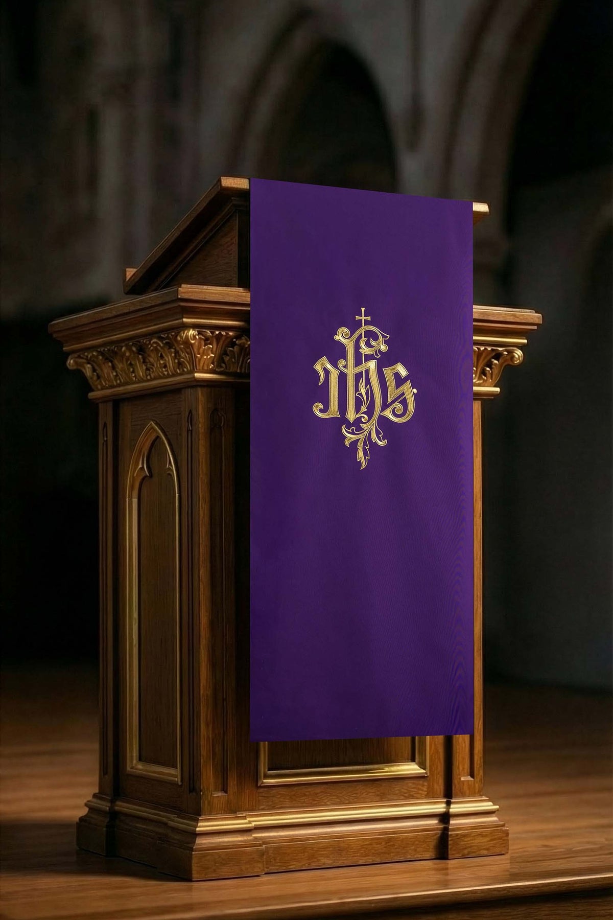 Purple Lectern Cloth with Embroidered IHS Motif