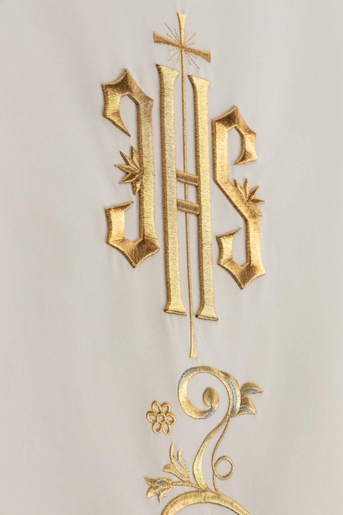 Ecru Lectern Cloth with IHS Embroidery and Botanical Ornament