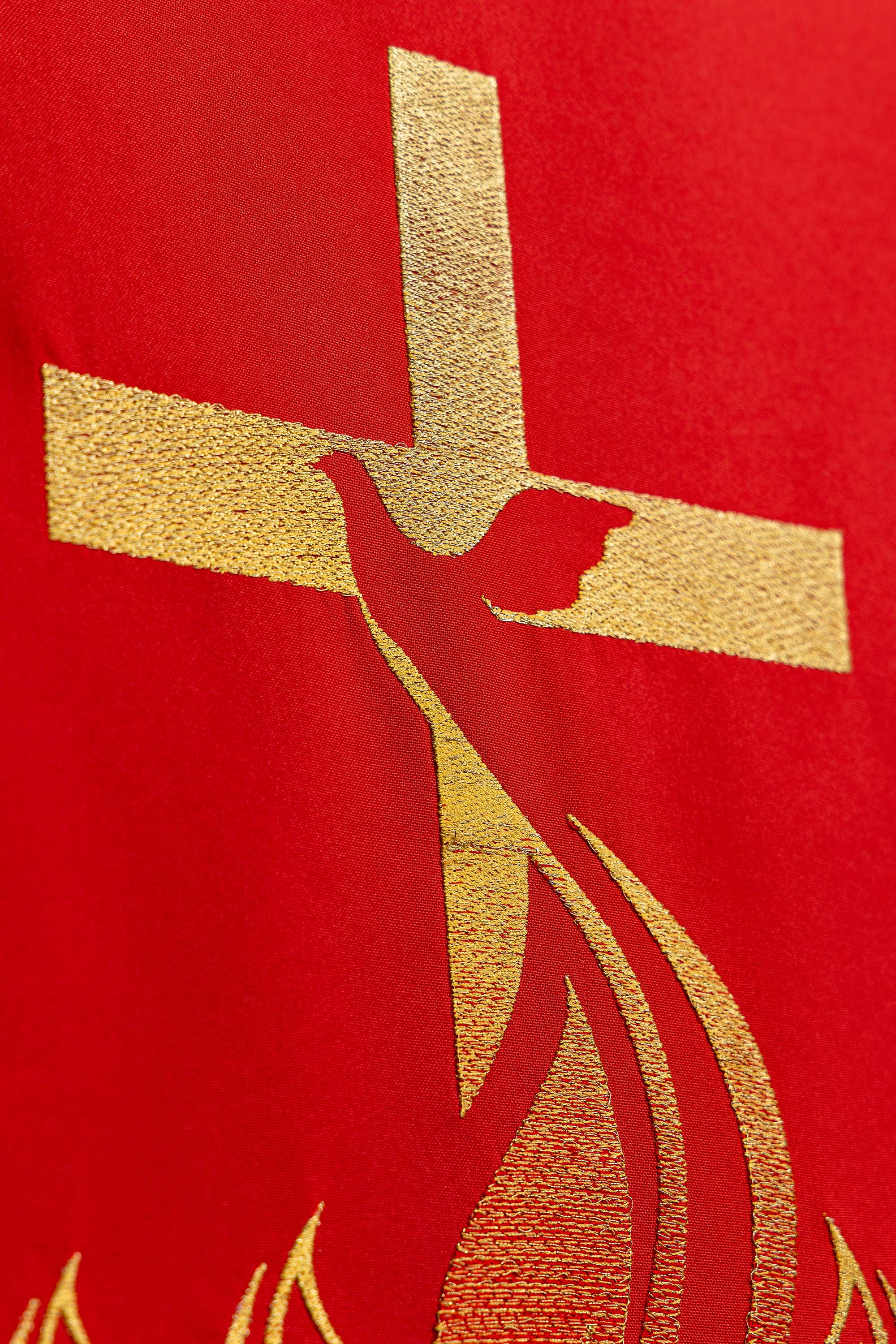 Red lectern Cover Embroidered with Cross and Fire Symbol in Red