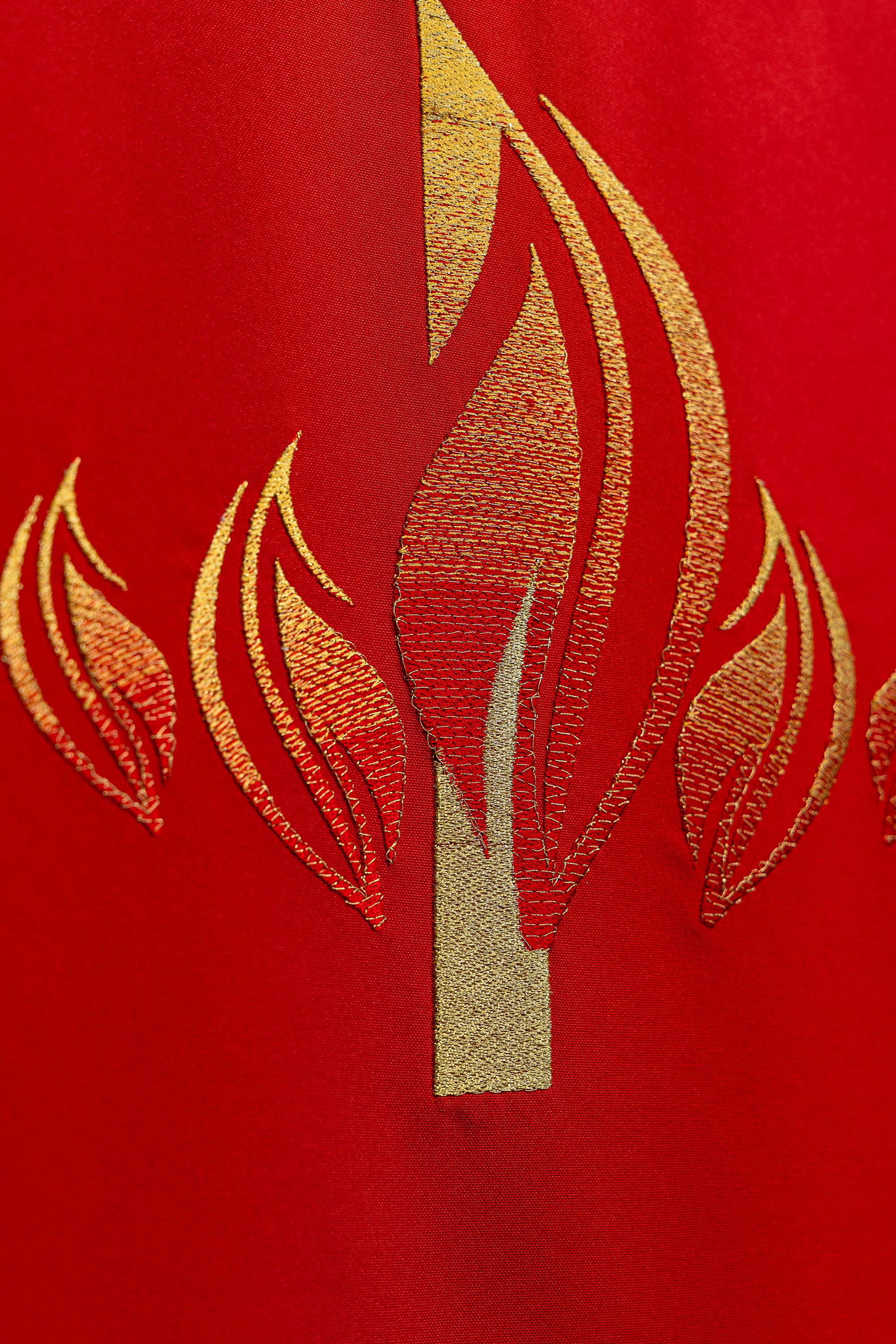 Red lectern Cover Embroidered with Cross and Fire Symbol in Red