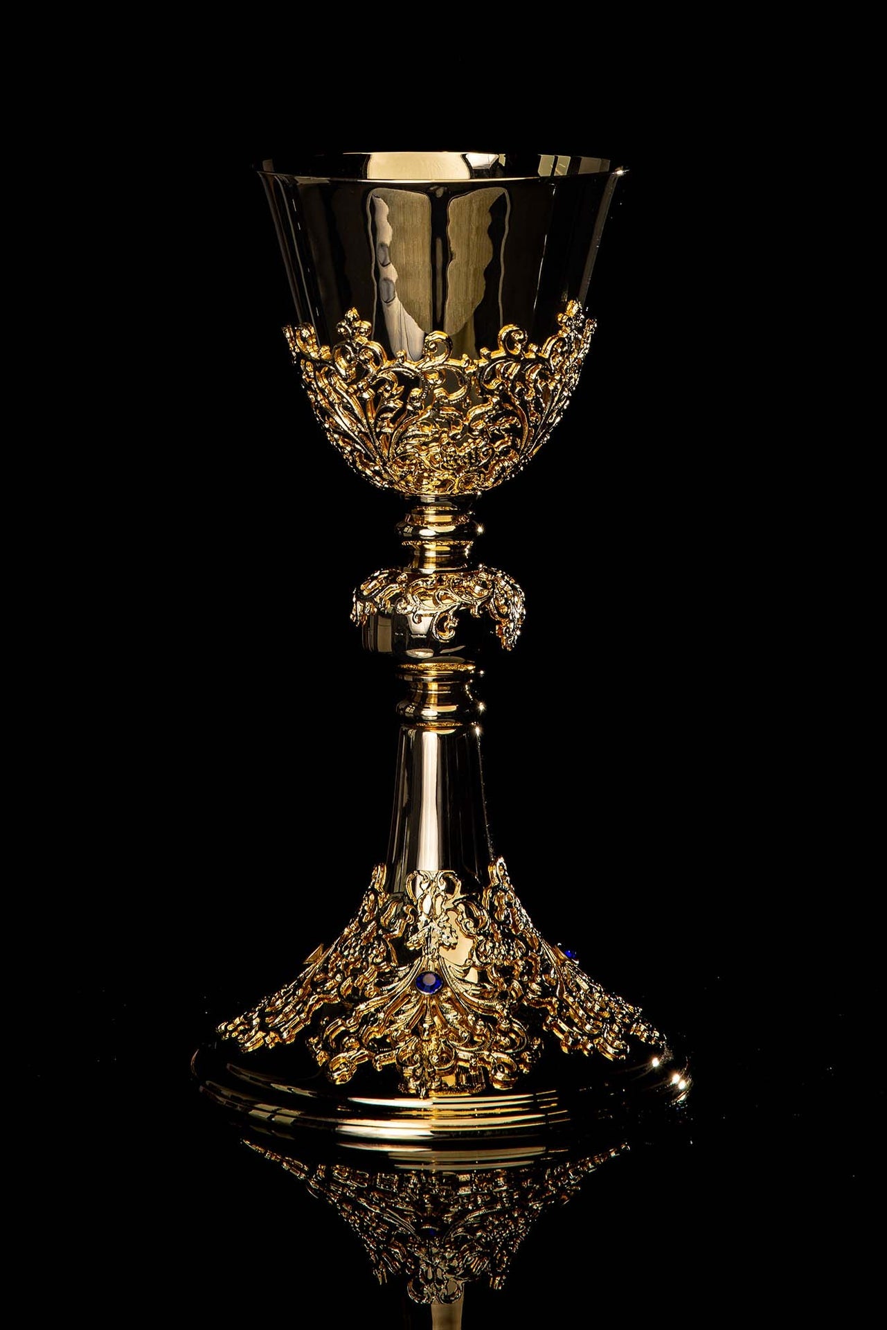Handcrafted Gold-Plated Mass Chalice Adorned with Sapphires