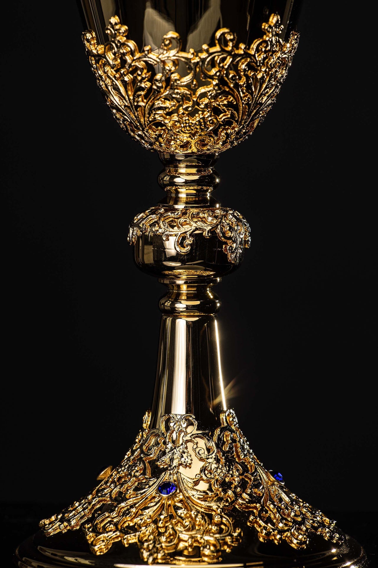 Handcrafted Gold-Plated Mass Chalice Adorned with Sapphires