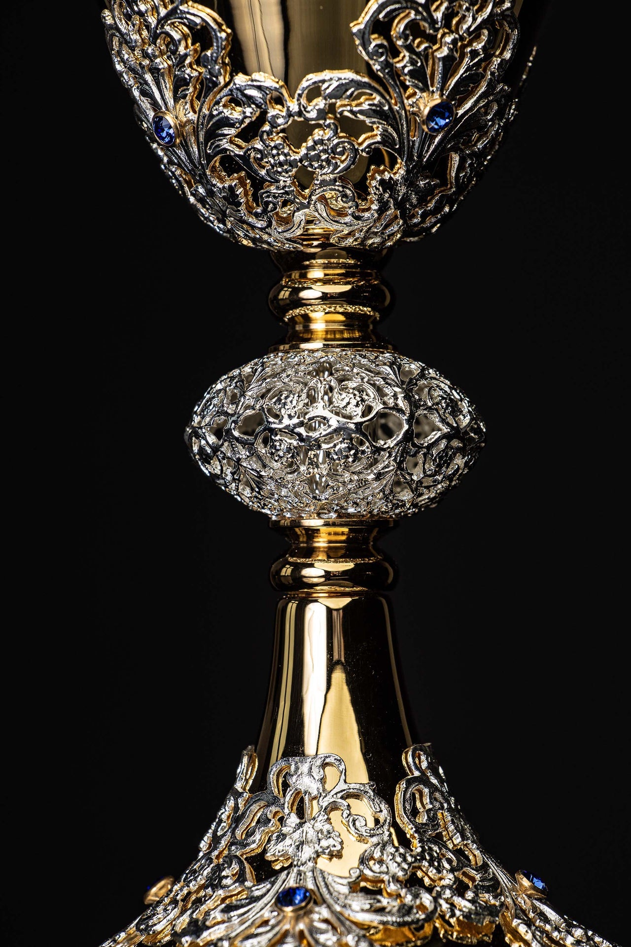Handcrafted Gold-Plated Mass Chalice Adorned with Sapphires