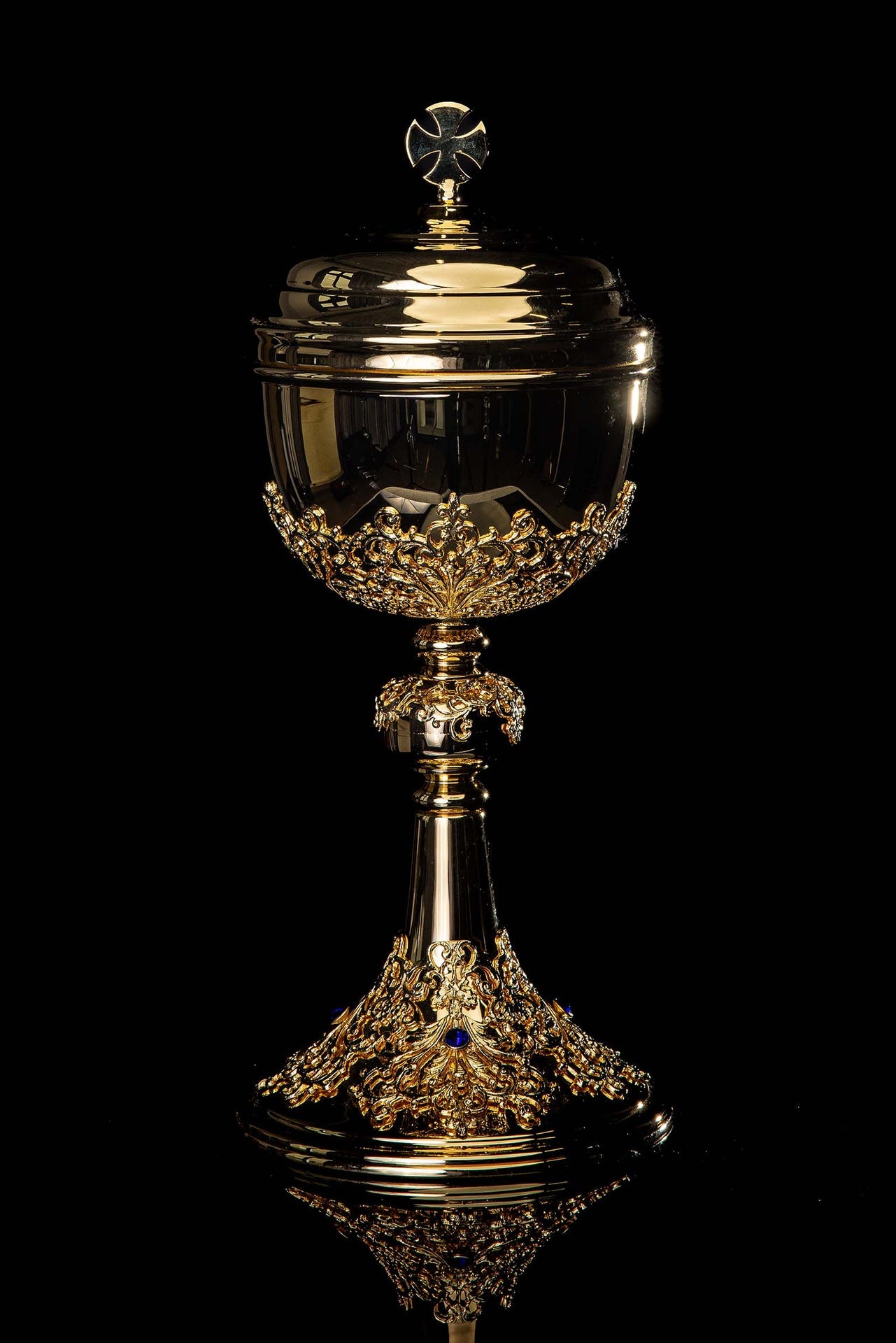 Handcrafted Gold-Plated Ciborium Adorned with Sapphires