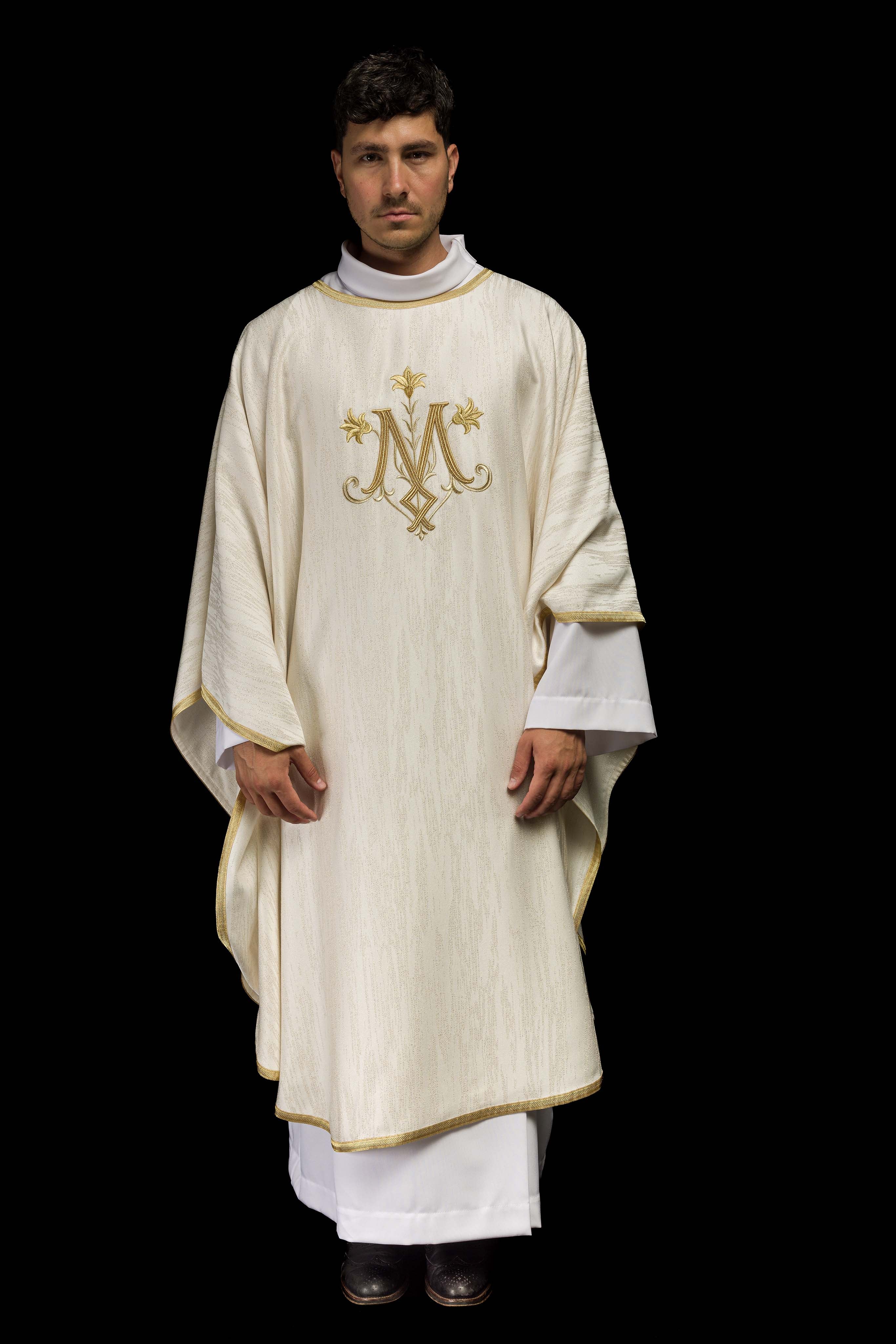 Ecru Liturgical Chasuble with Marian Embroidery – Ornamental Fabric