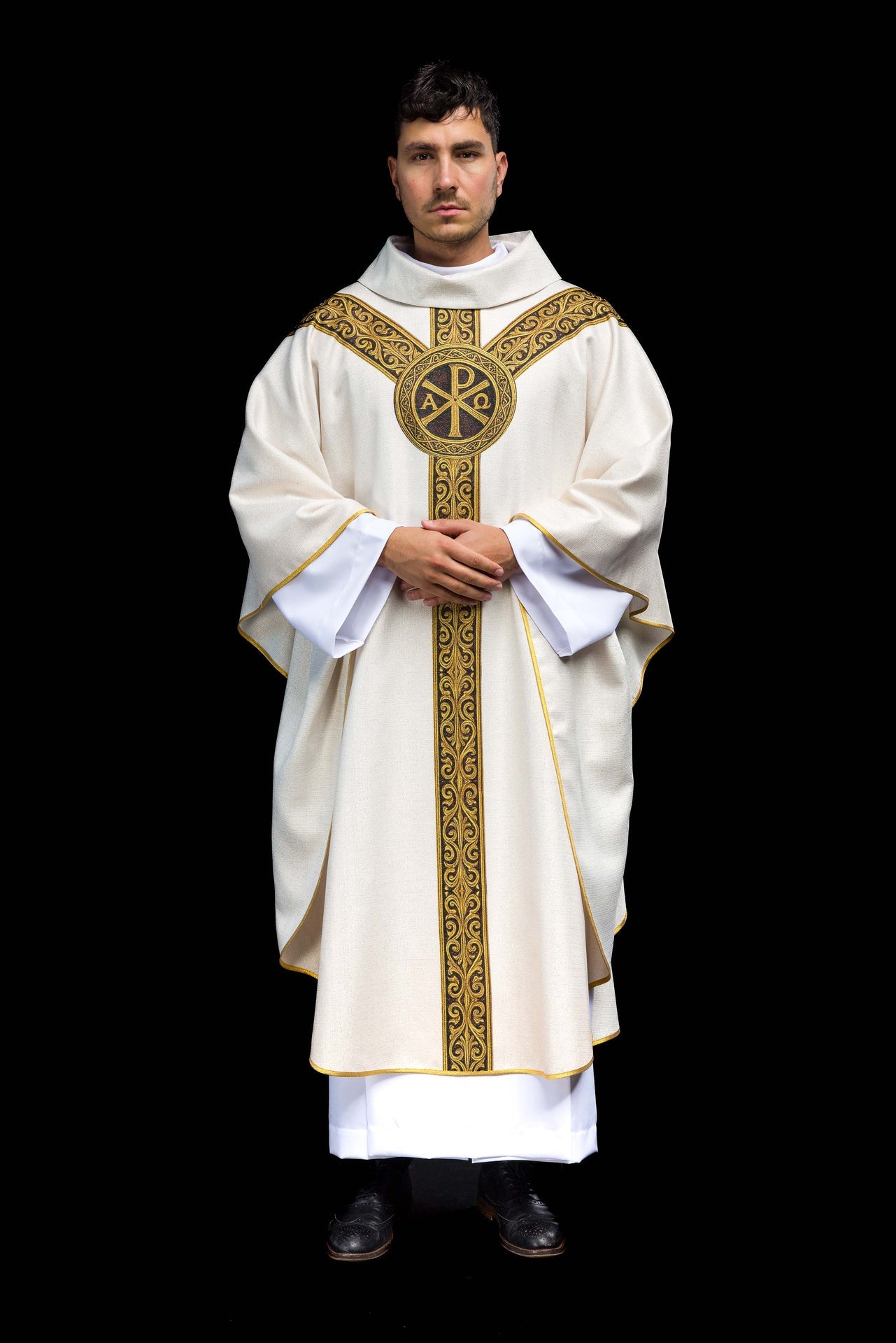 Printed Chasuble “Pax” Ecru with Rich Gold Ornamentation