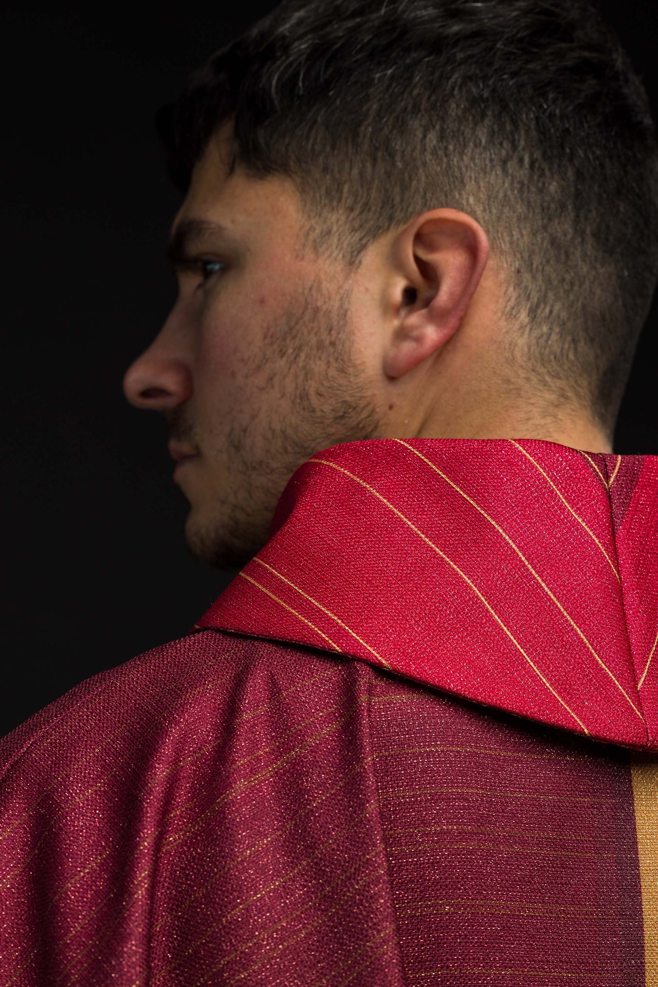 Red printed chasuble with cross motif