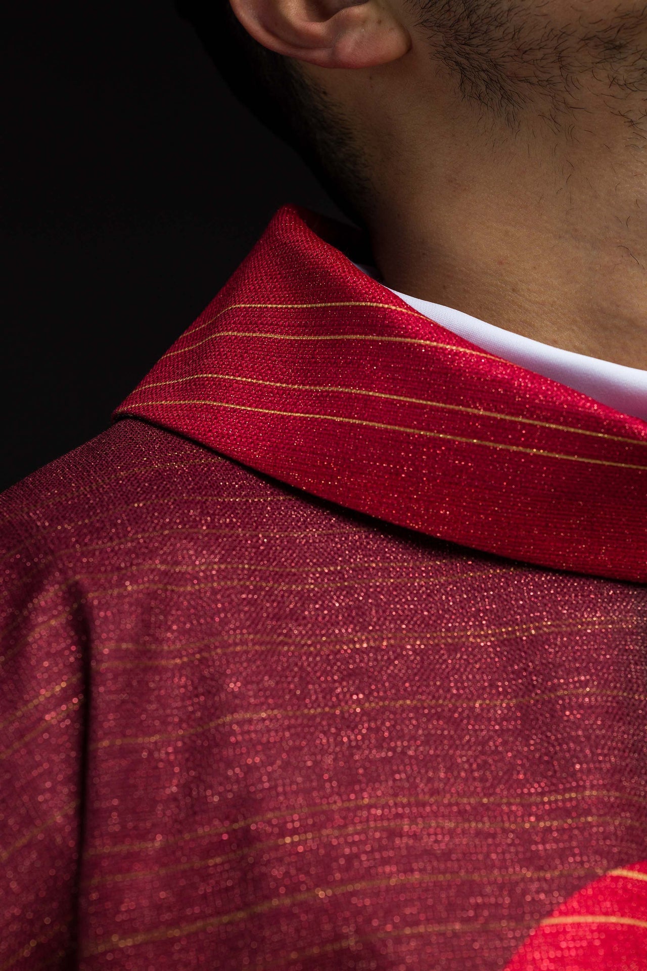 Red printed chasuble with cross motif