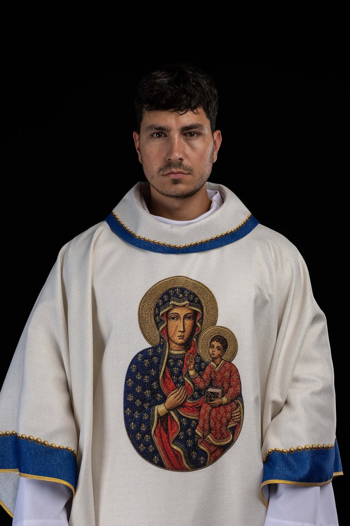 Ecru Chasuble with a Printed Image of Our Lady of Częstochowa