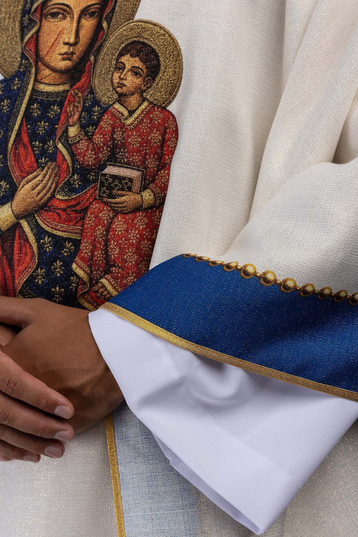 Ecru Chasuble with a Printed Image of Our Lady of Częstochowa