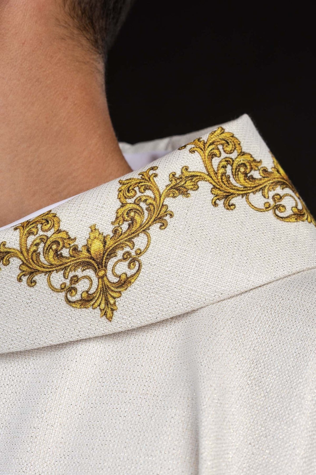 Ecru Liturgical Chasuble with Printed Sacred Heart of Jesus Motif