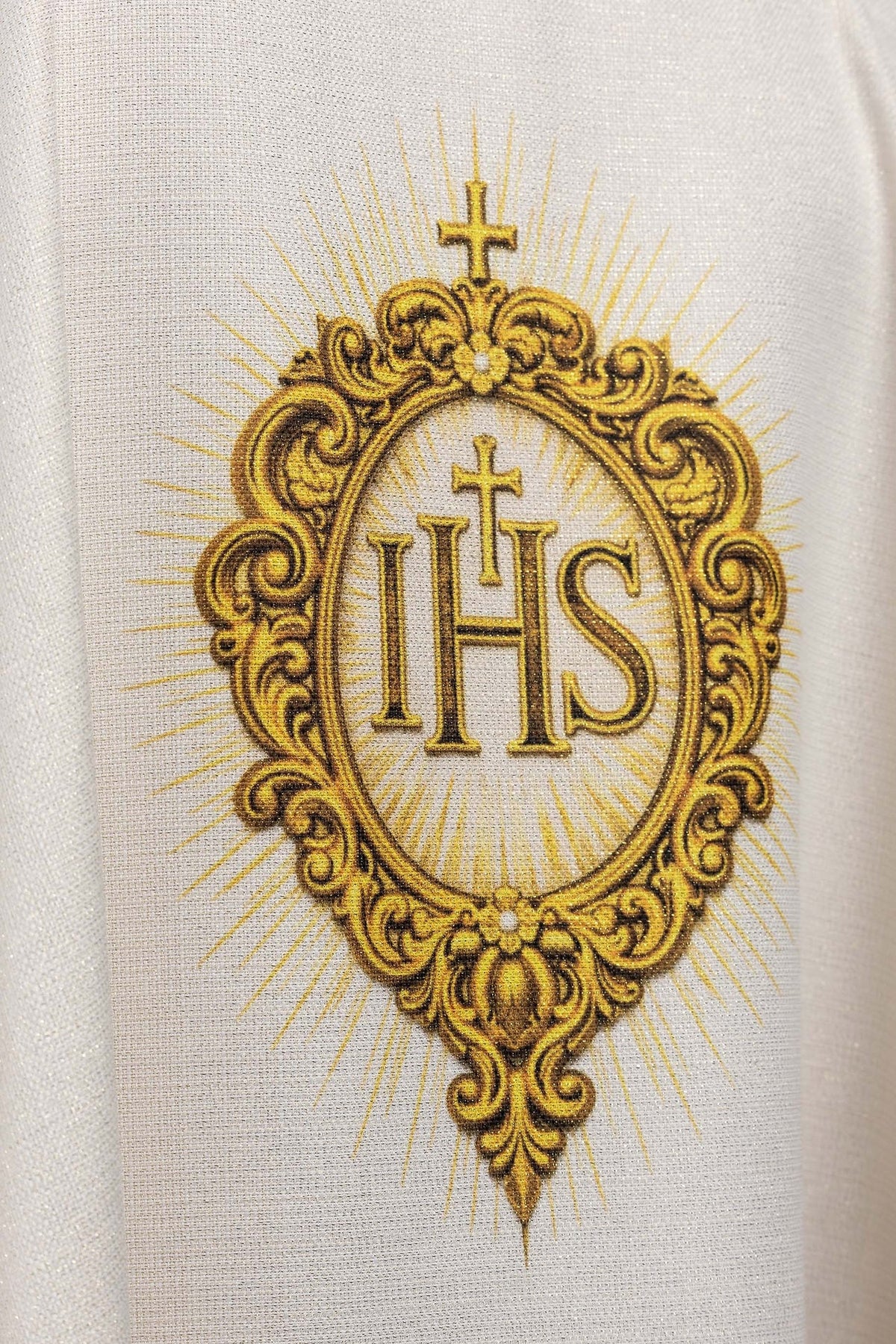 Ecru Liturgical Chasuble with Printed Sacred Heart of Jesus Motif