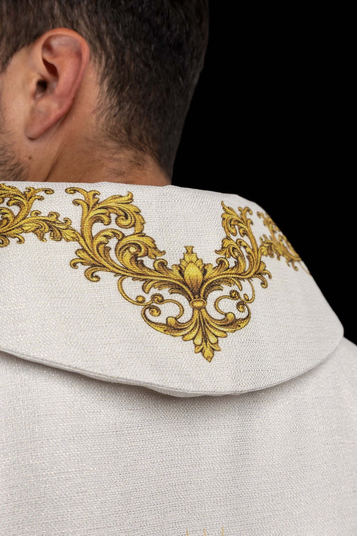 Ecru Liturgical Chasuble with Printed Sacred Heart of Jesus Motif