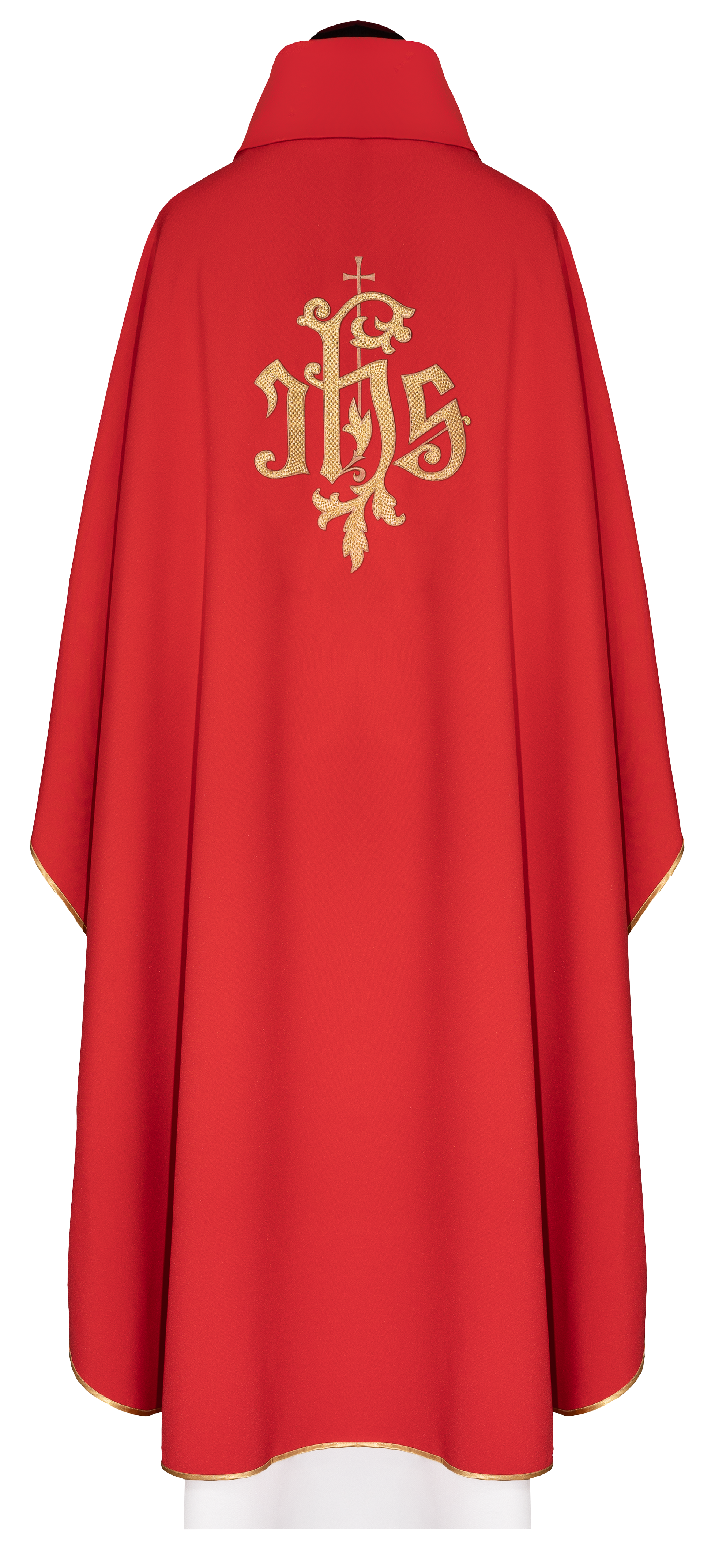 Red chasuble with golden IHS embroidery - CHASUBLES.COM