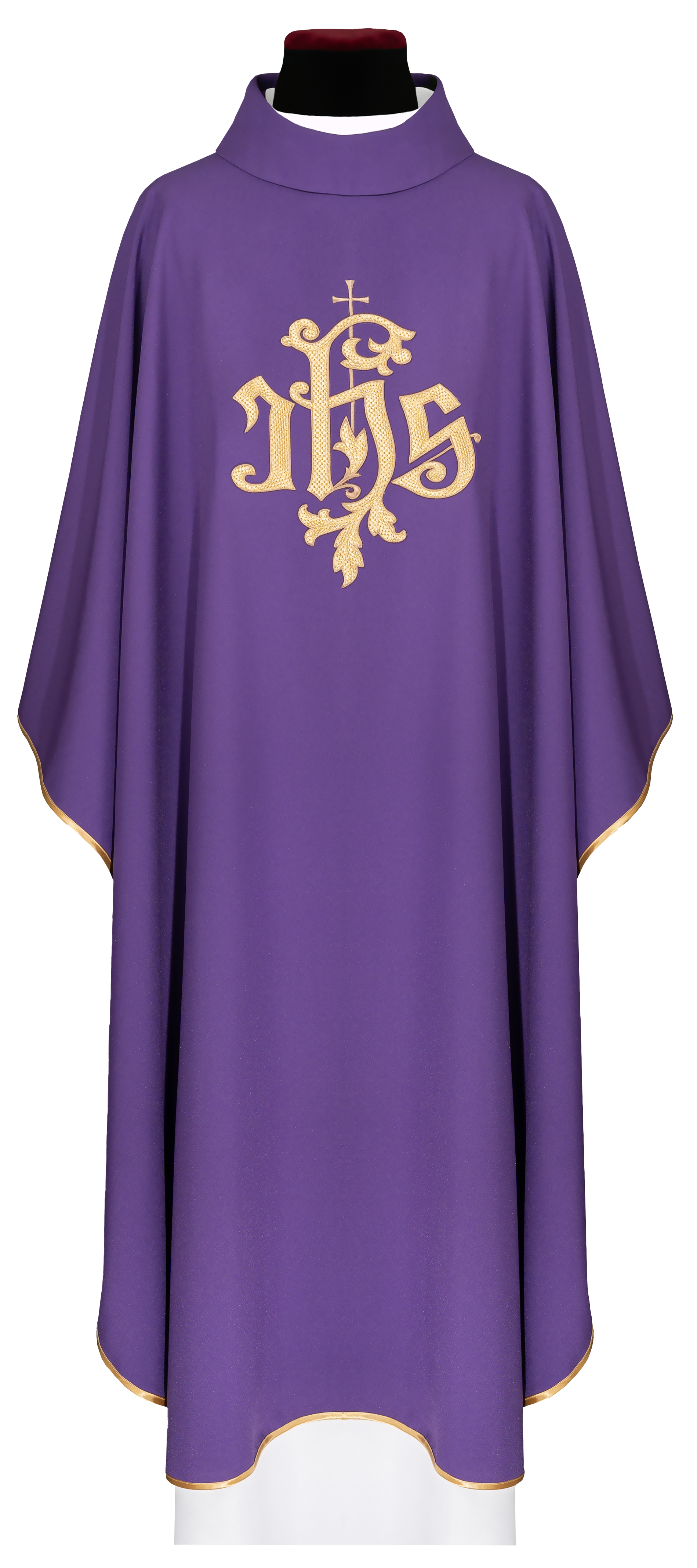 Purple chasuble with golden IHS embroidery - CHASUBLES.COM