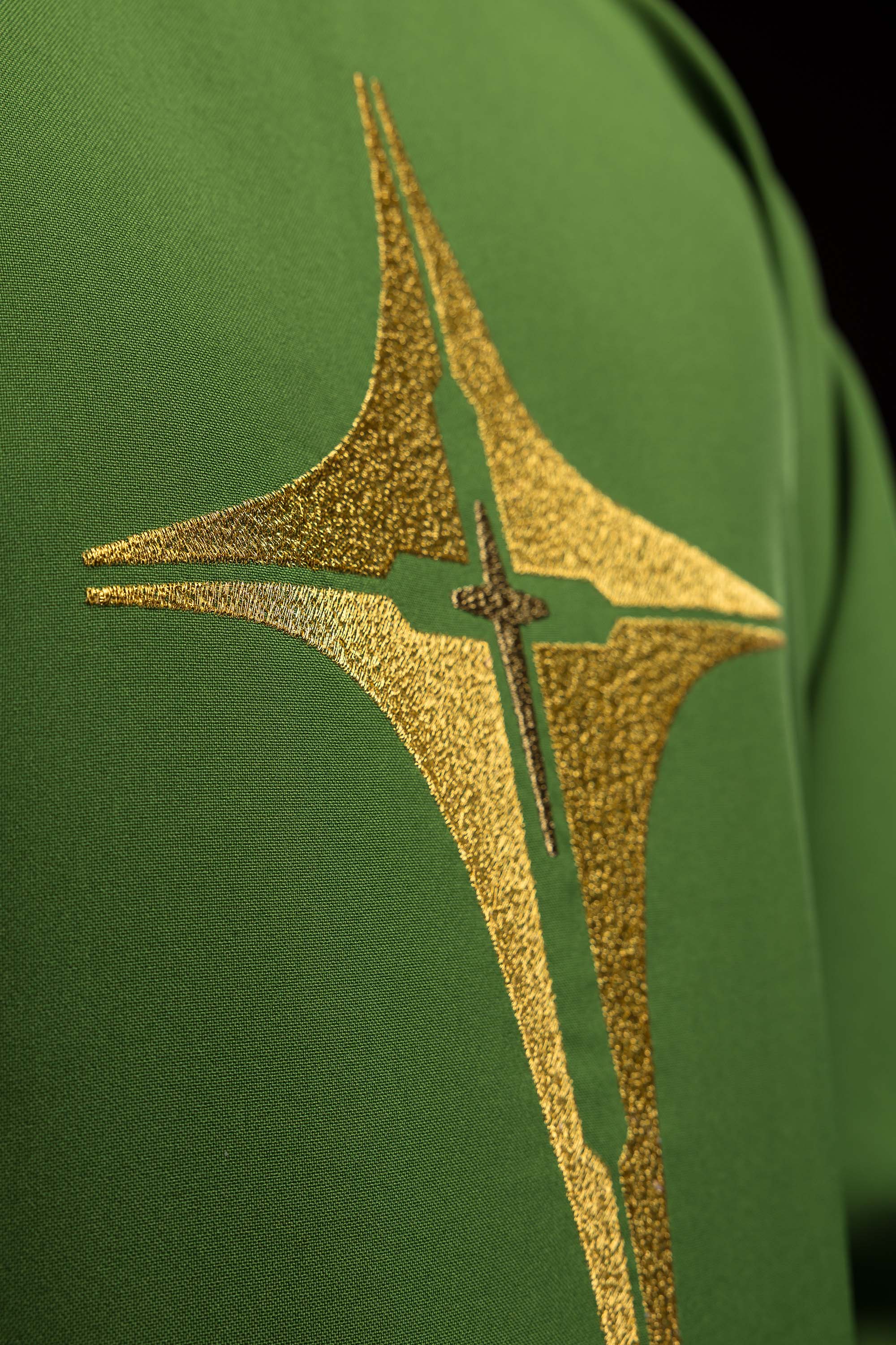 Green chasuble embroidered with cross