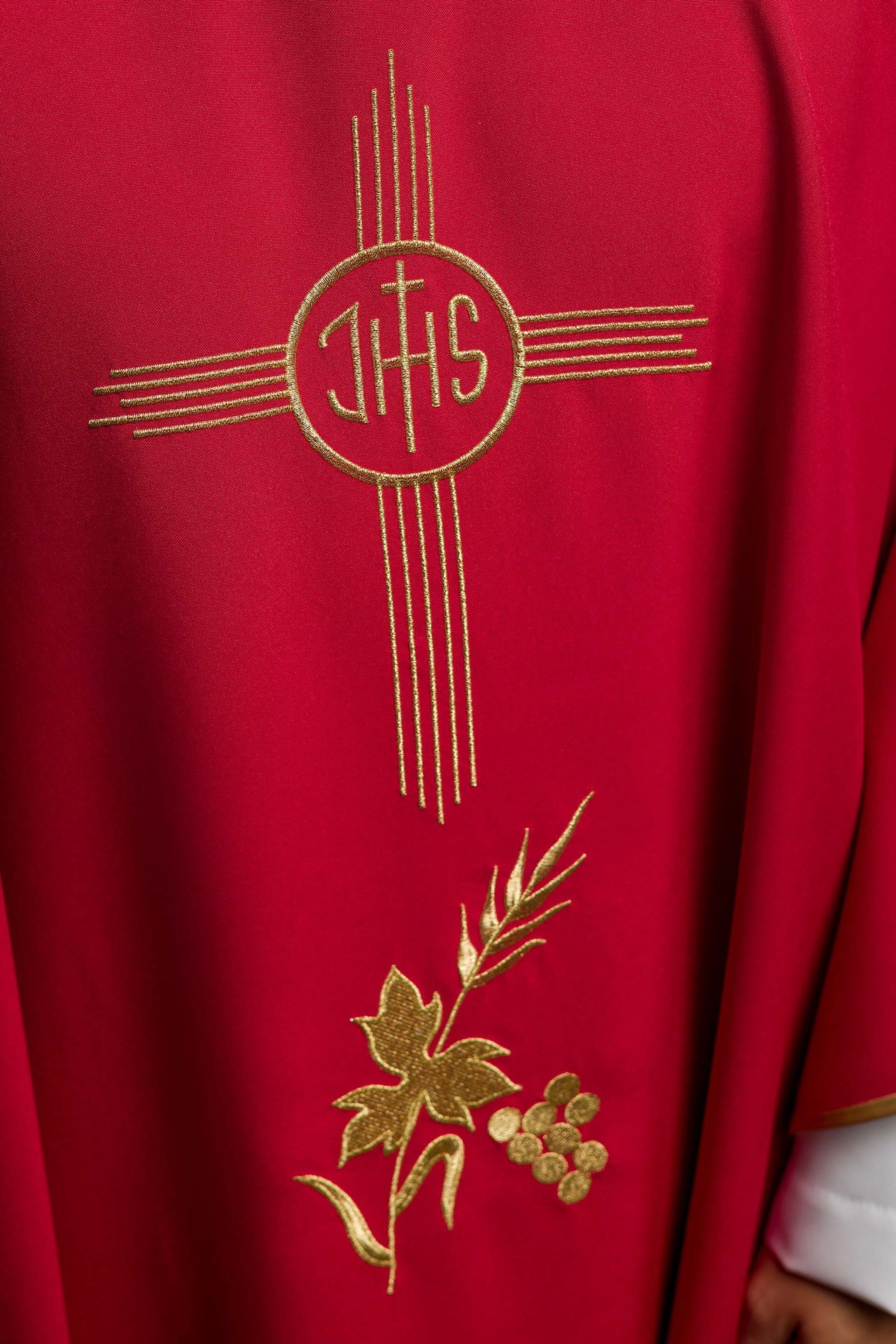 Red Chasuble Embroidered with a Wide Collar and IHS Motif