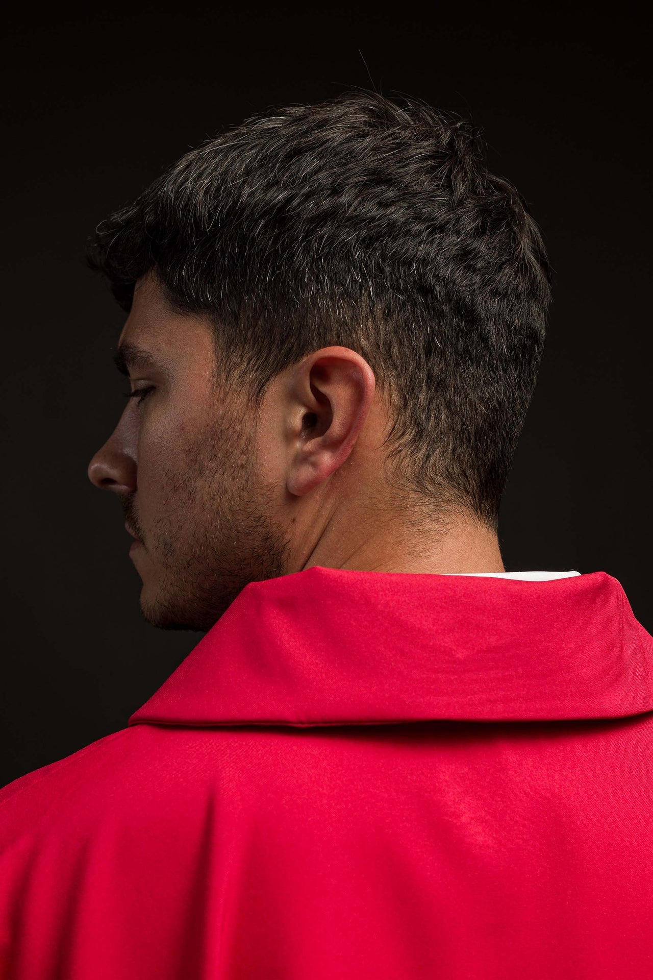 Red Chasuble Embroidered with a Wide Collar and IHS Motif