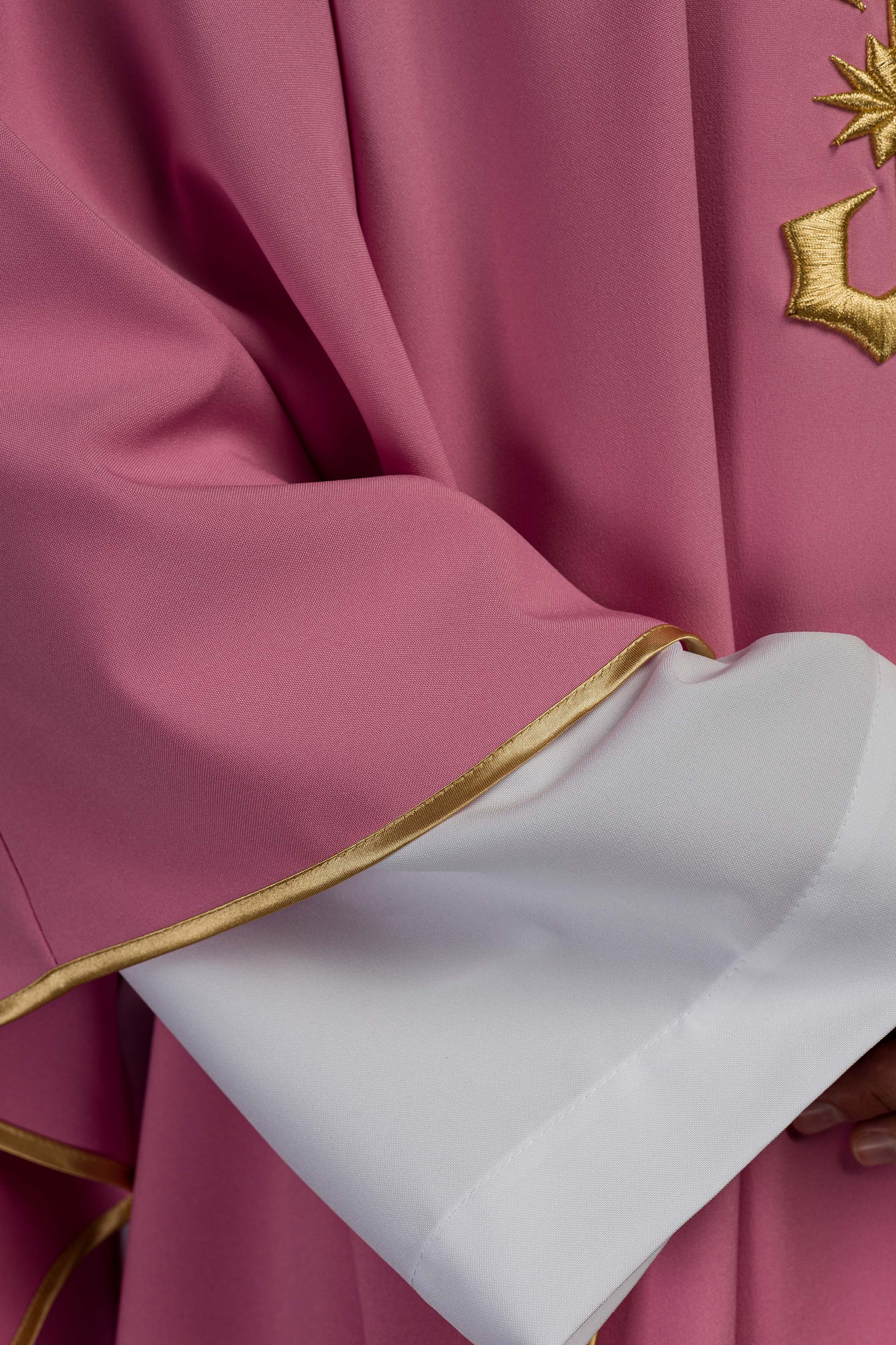 Classic pink chasuble with 3D IHS motif