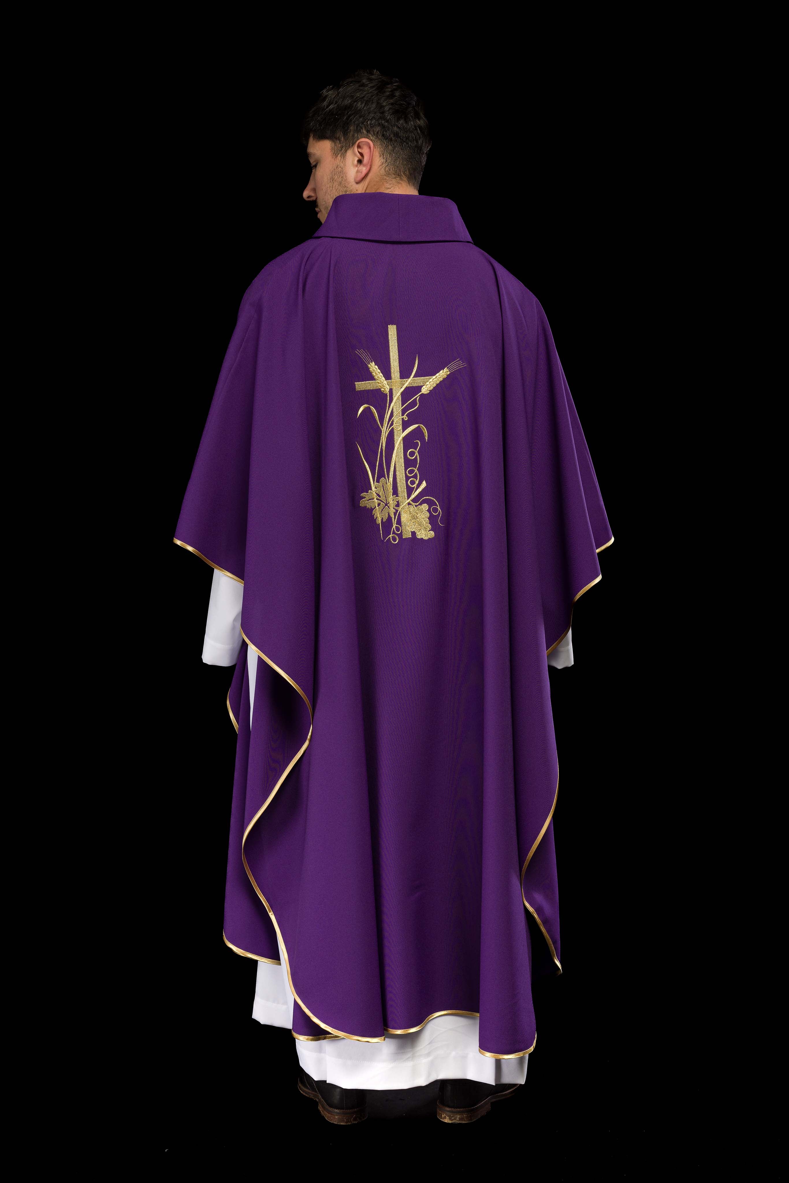 Purple chasuble with golden cross embroidery - CHASUBLES.COM