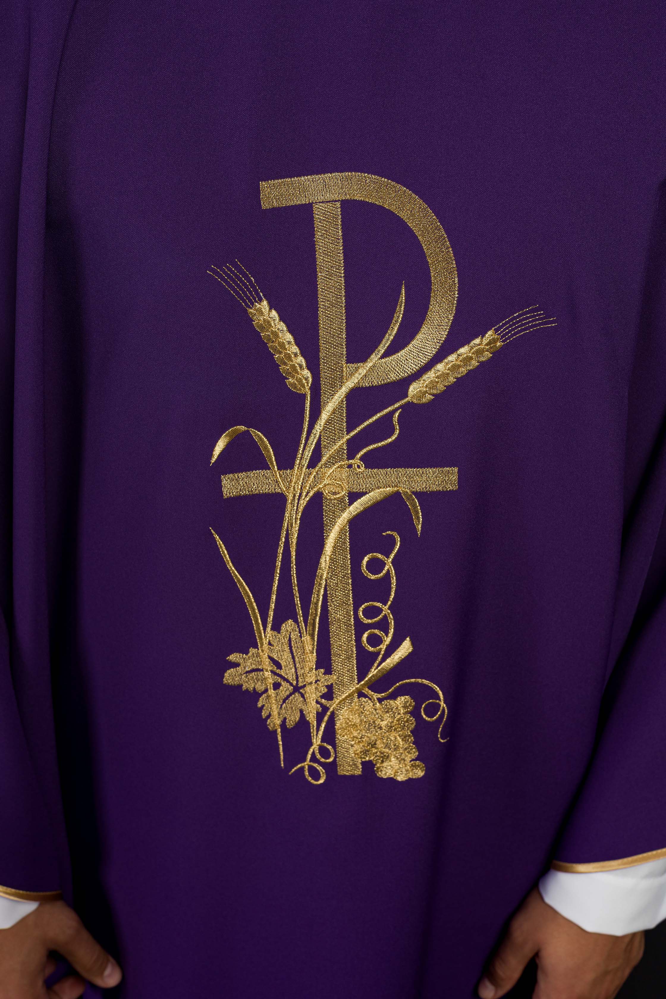 Purple chasuble with golden cross embroidery - CHASUBLES.COM