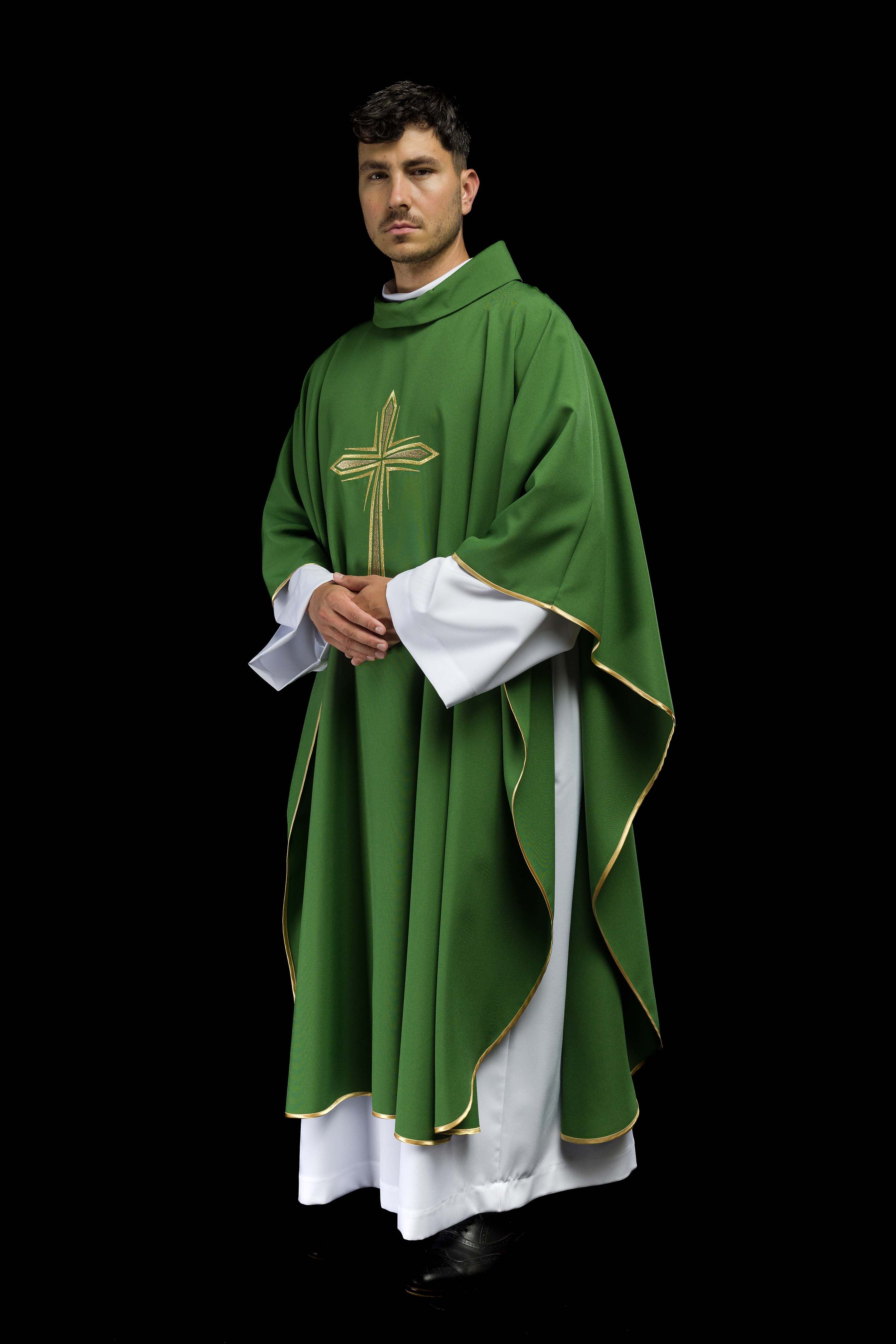 Green chasuble with cross embroidery