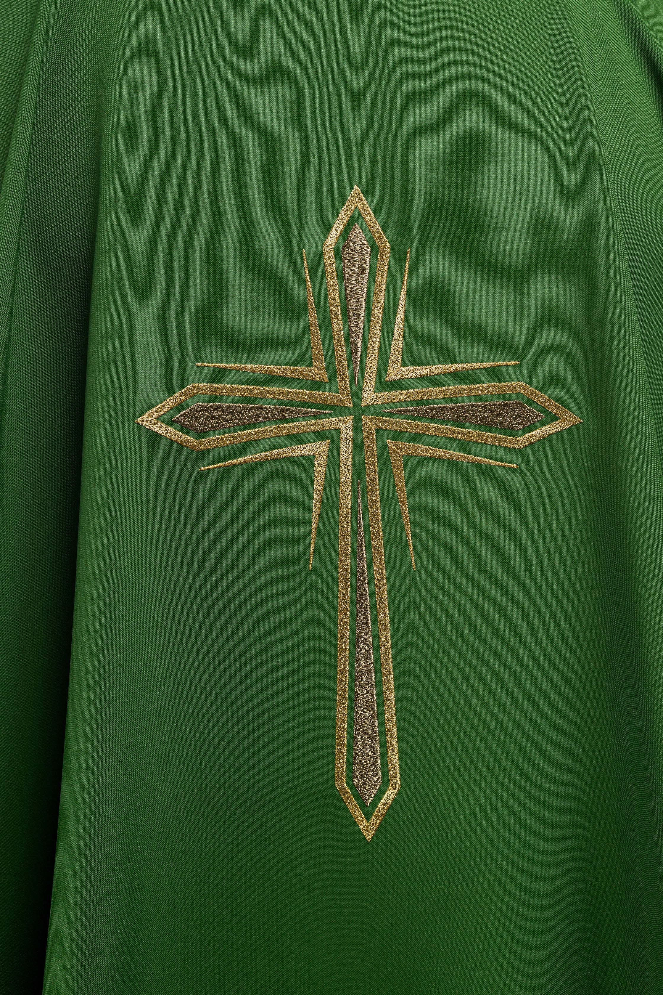 Green chasuble with cross embroidery