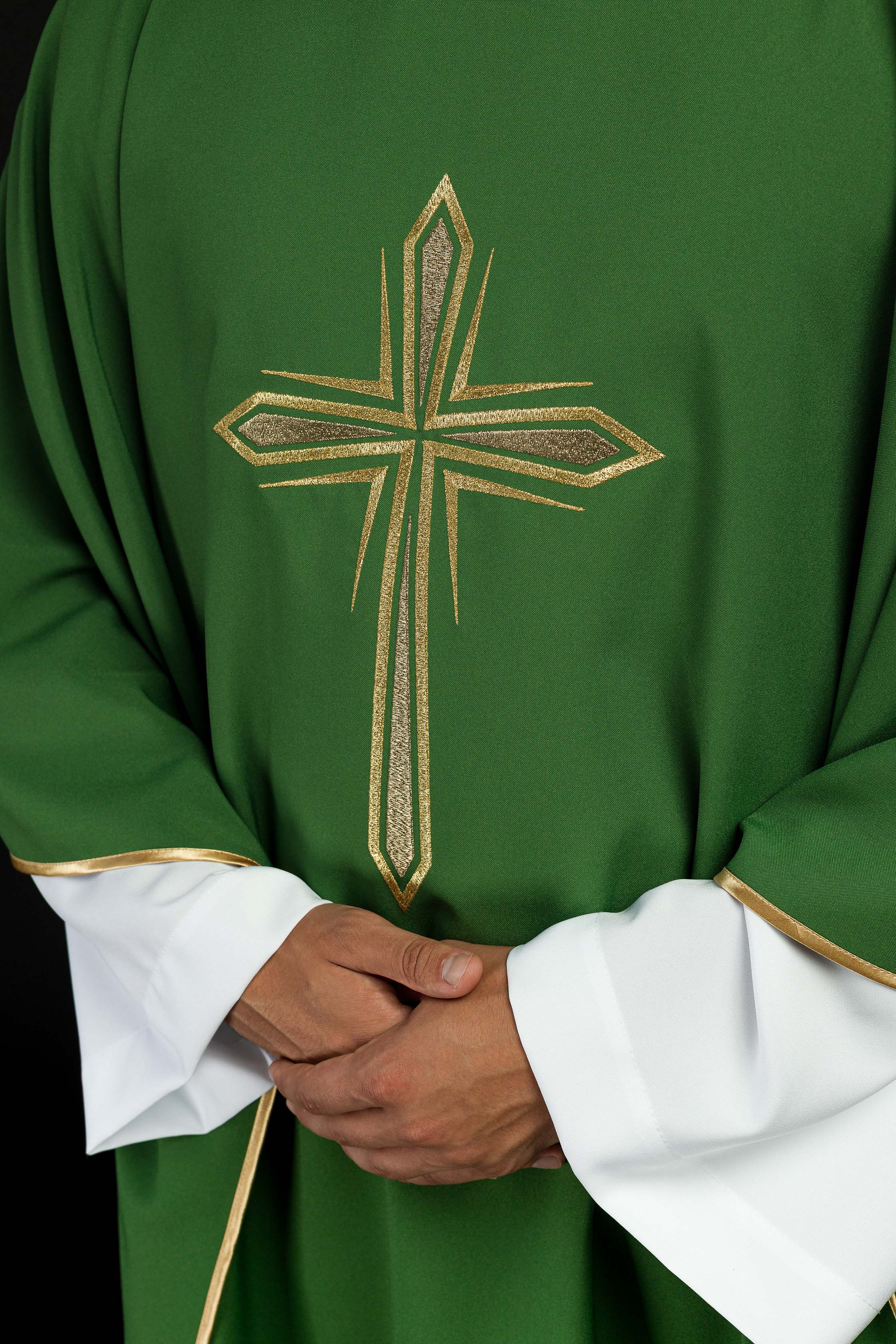 Green chasuble with cross embroidery