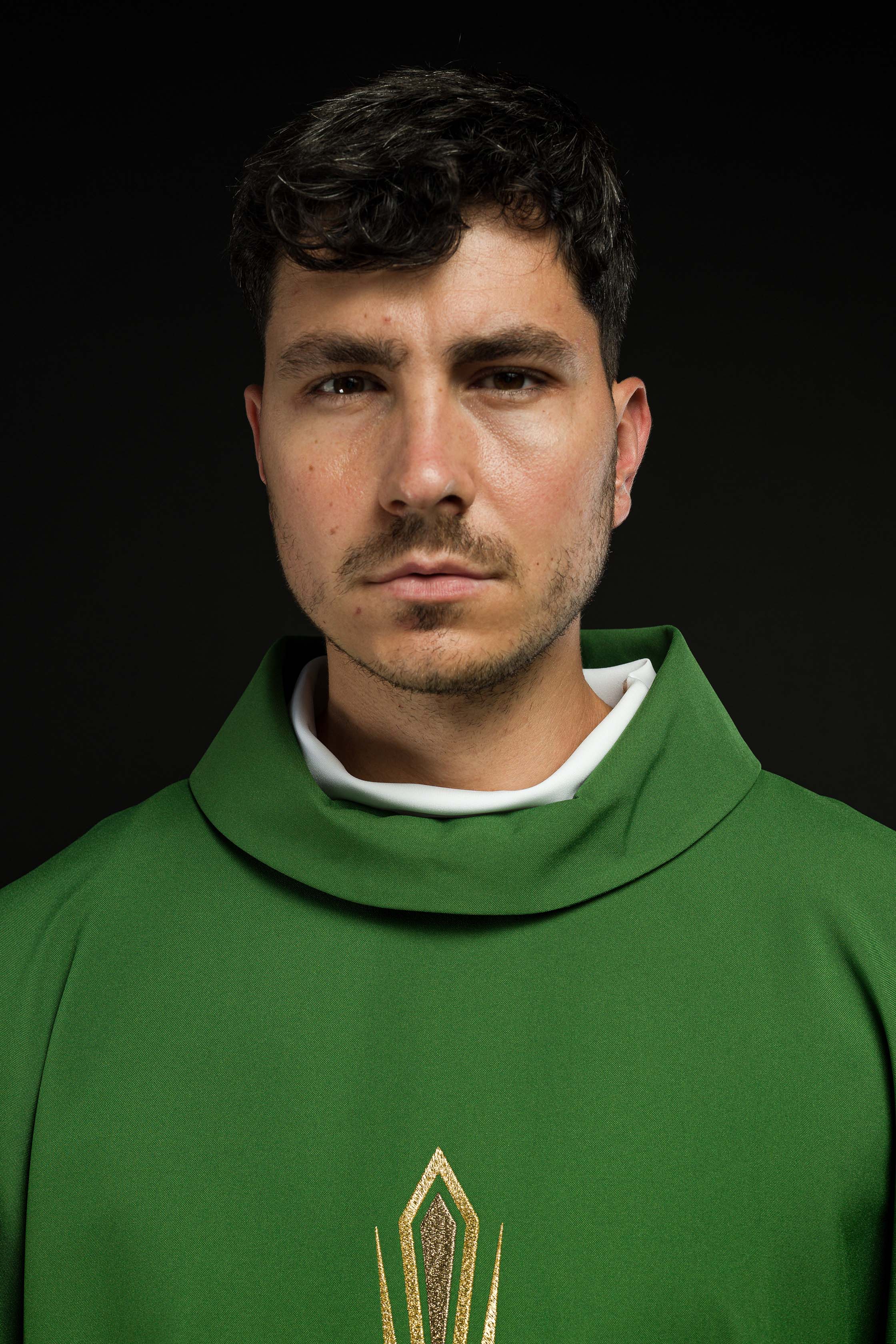 Green chasuble with cross embroidery
