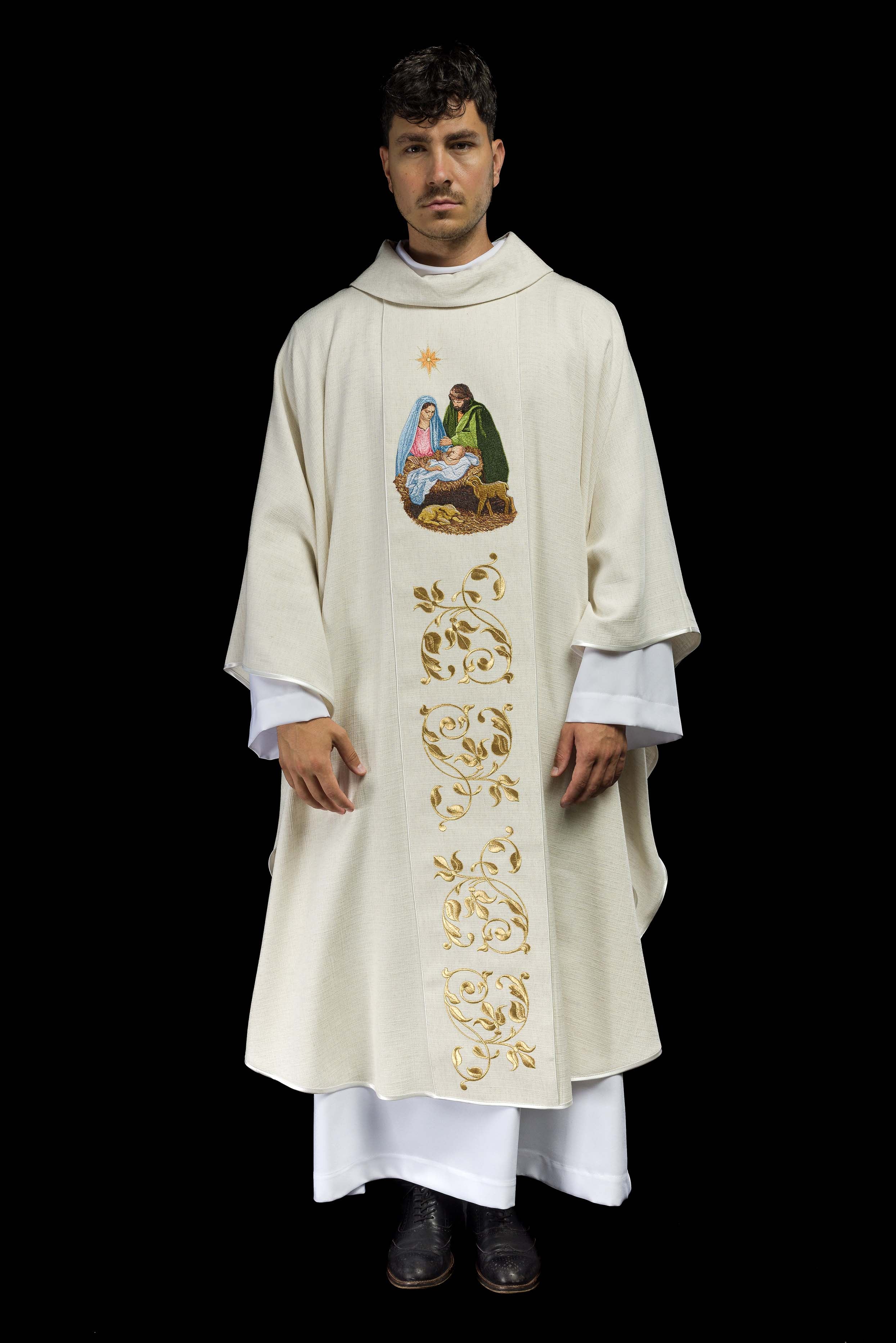 Chasuble embroidered with Holy Family motif in gold