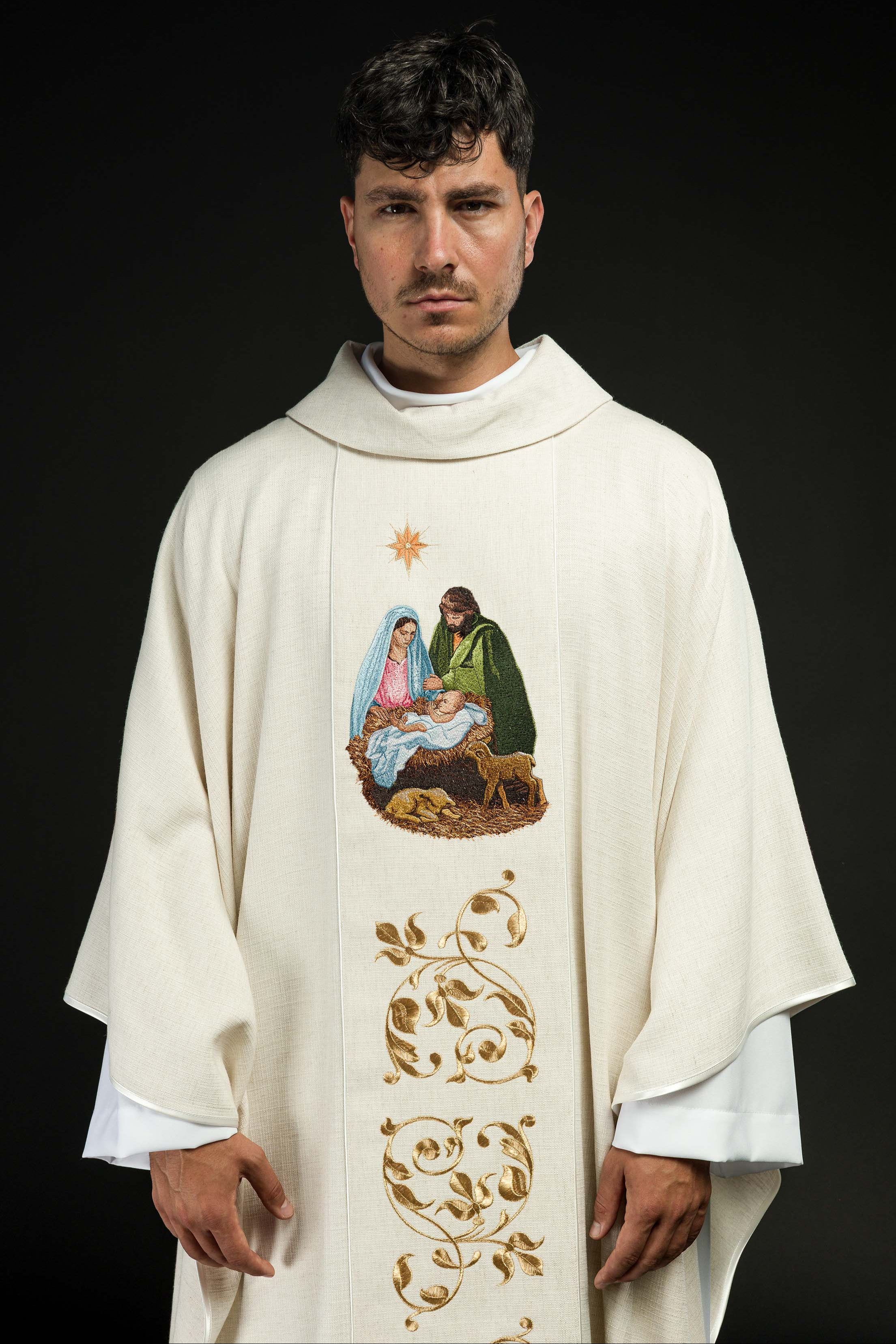 Chasuble embroidered with Holy Family motif in gold
