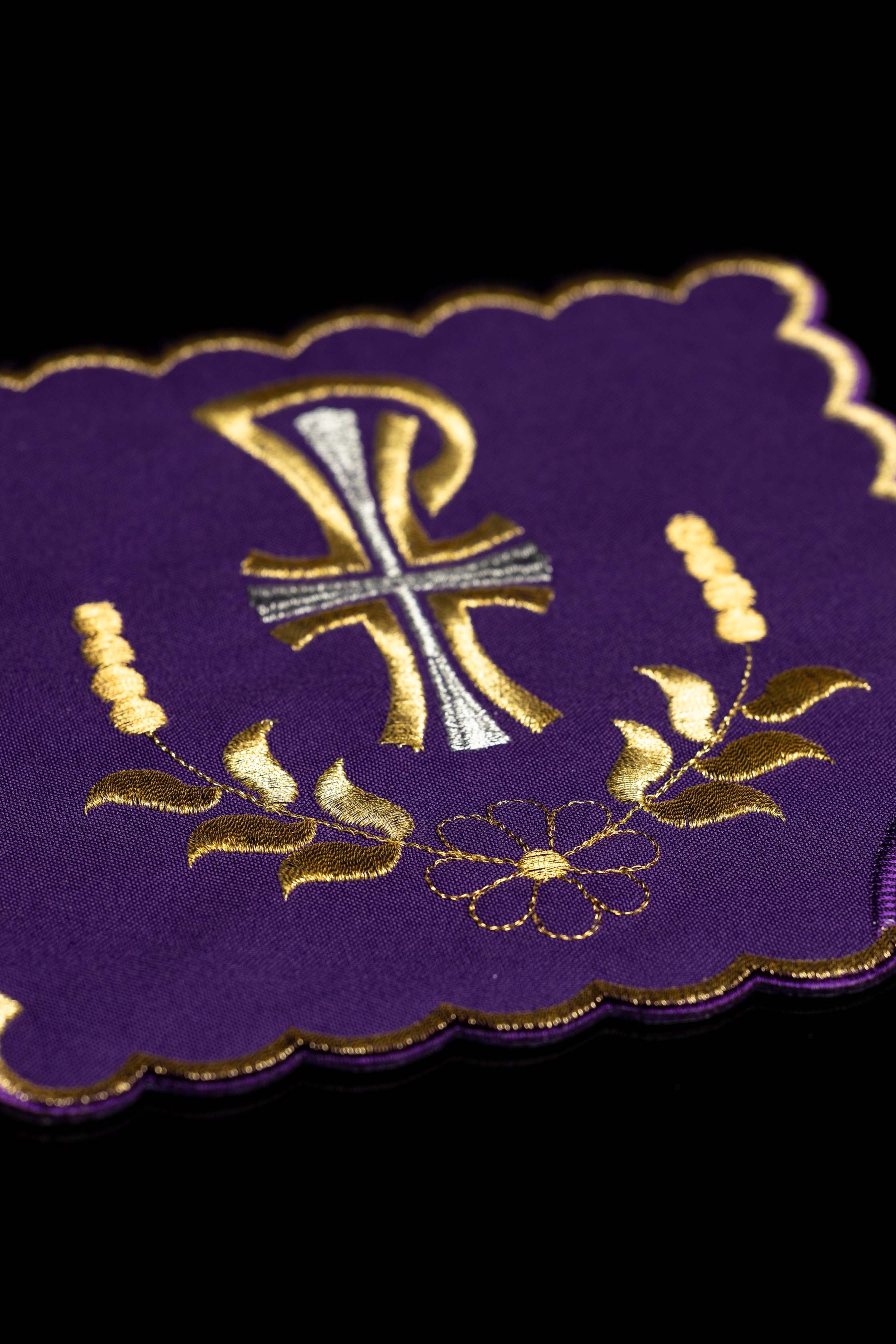 Set of Four Chalice Palls with PAX Embroidery and Botanical Motif