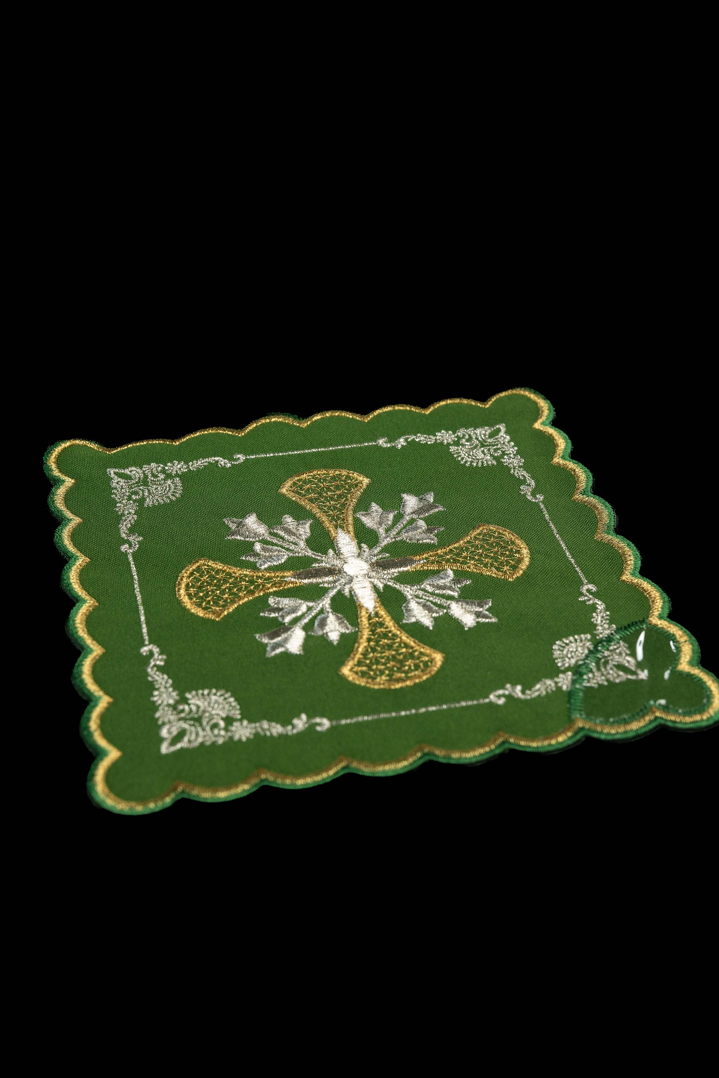 Set of chalice palls with a cross symbol in four liturgical colors