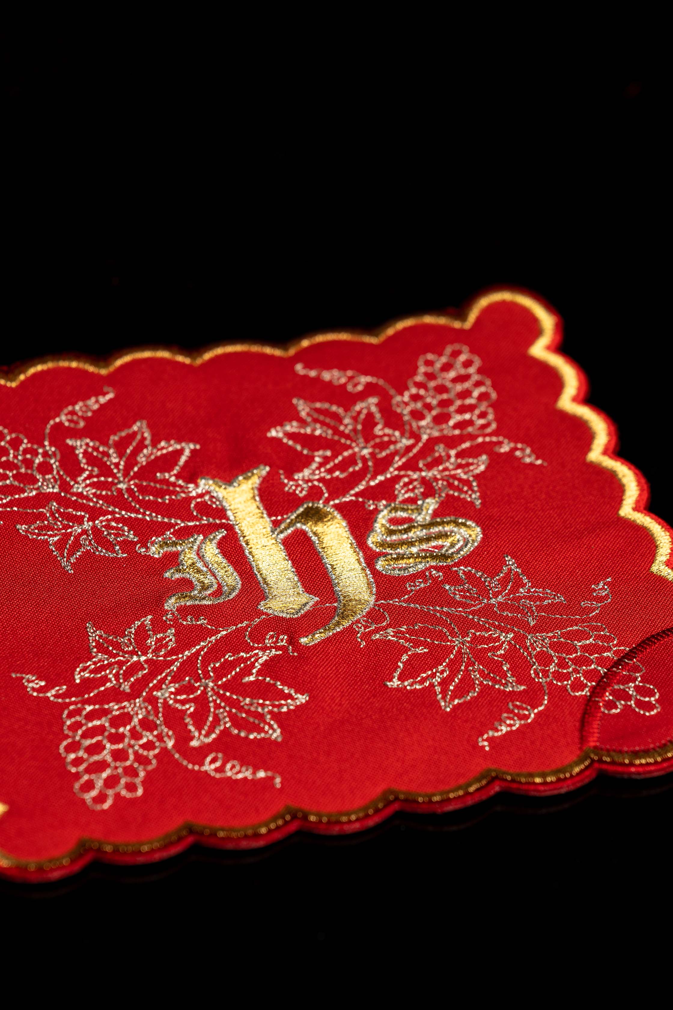 Set of Four Chalice Palls with IHS and Grapevine Embroidery