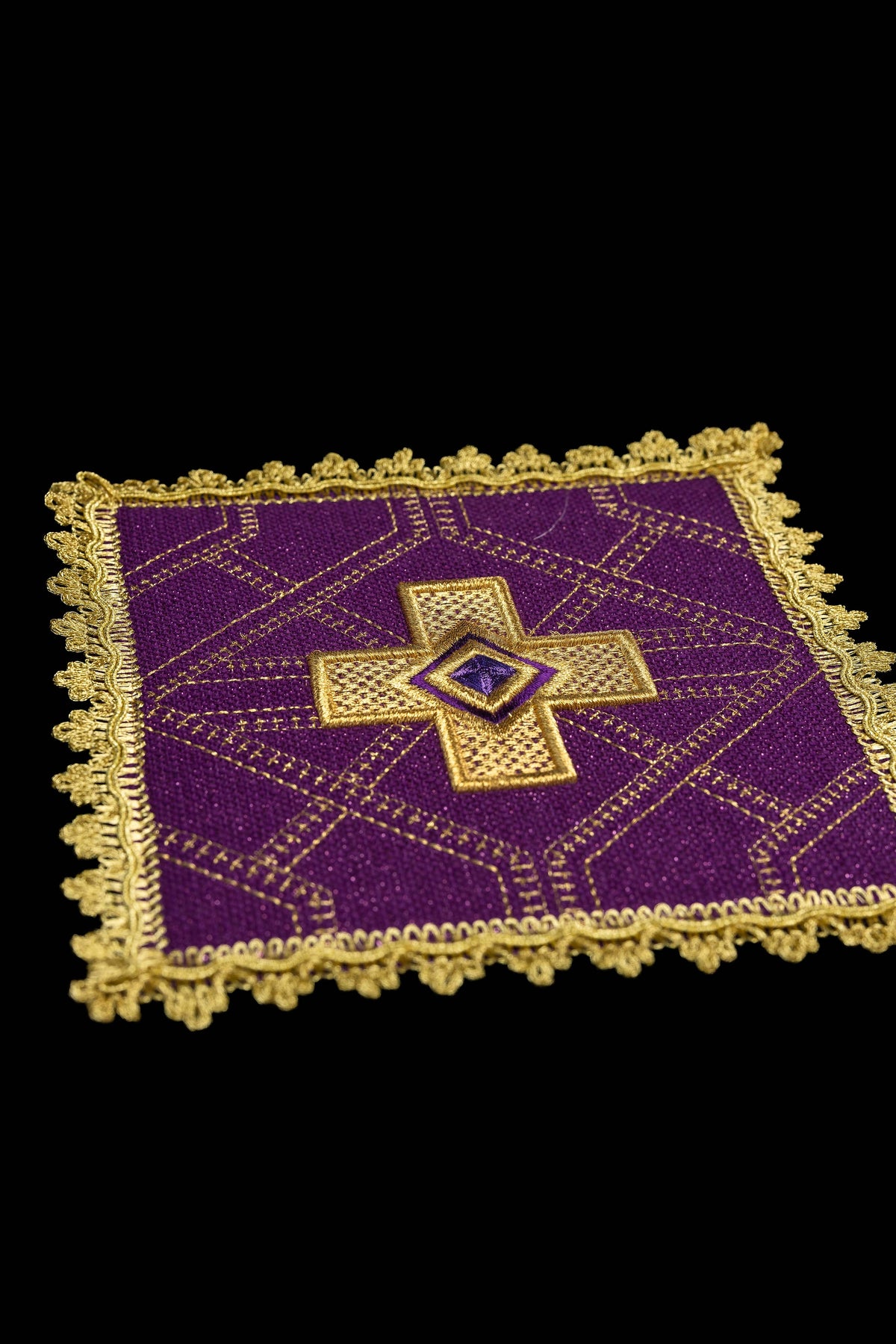 Set of Four Chalice Palls with Embroidered Cross and Gold Trim