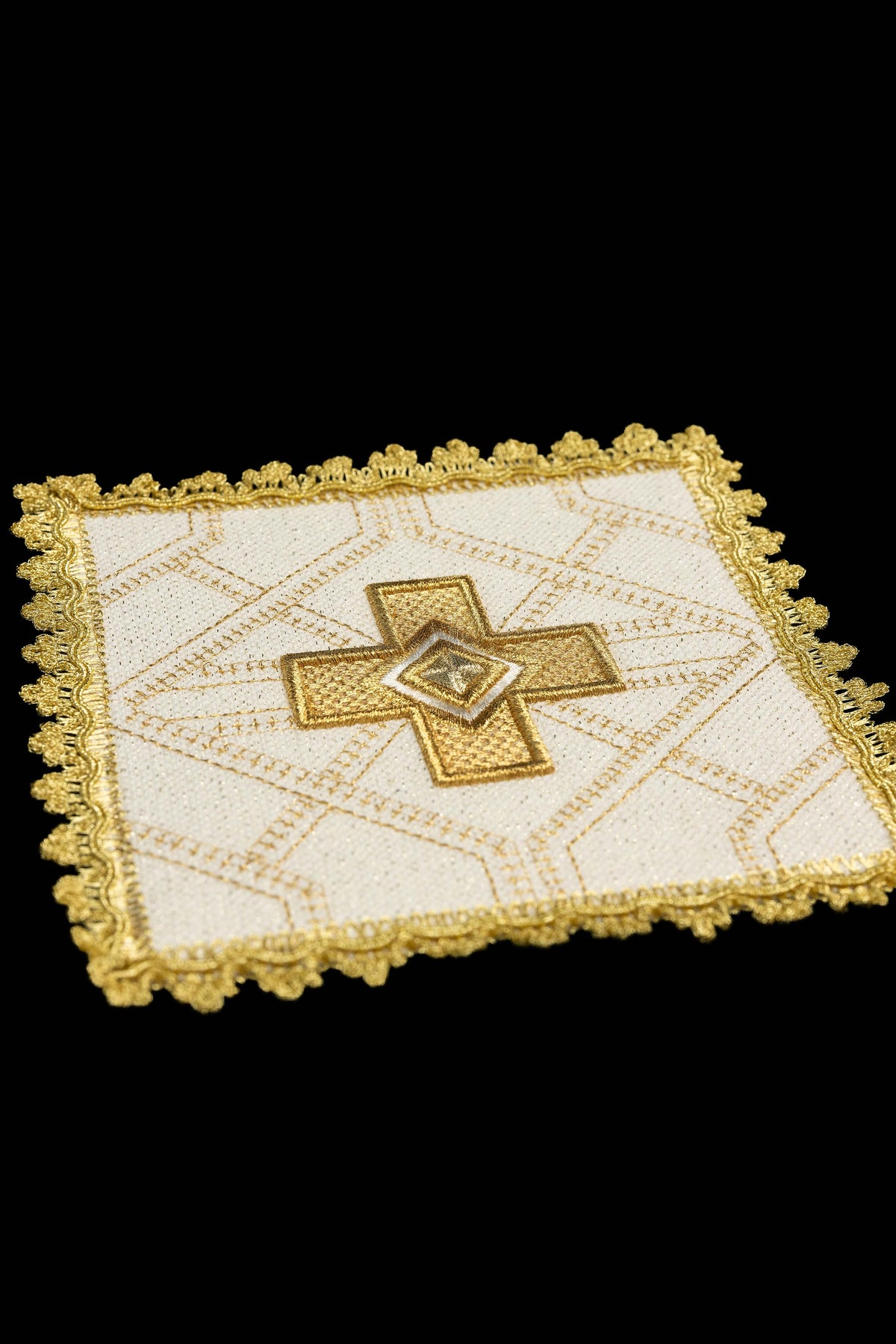 Set of Four Chalice Palls with Embroidered Cross and Gold Trim