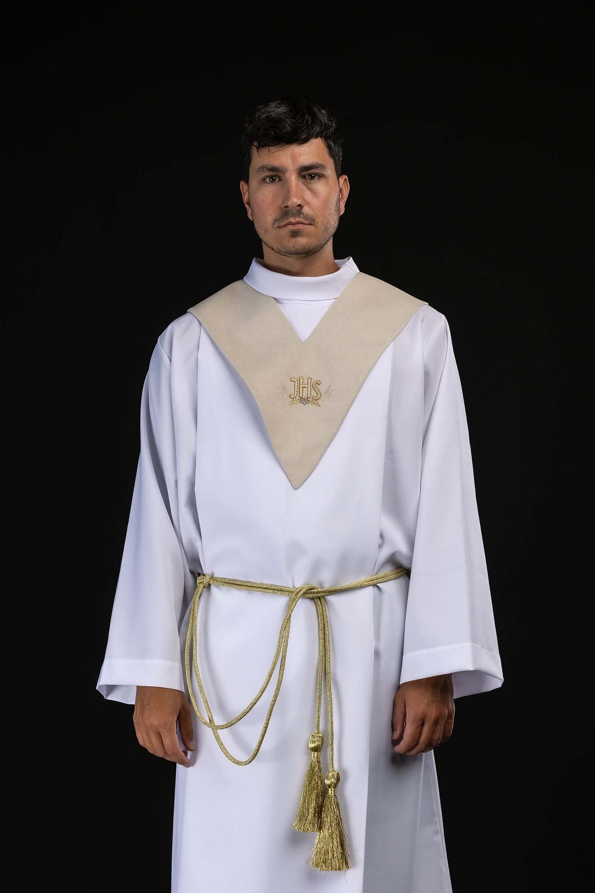 Ecru Lector's Pallium with Gold IHS Embroidery and Ornamental Motif