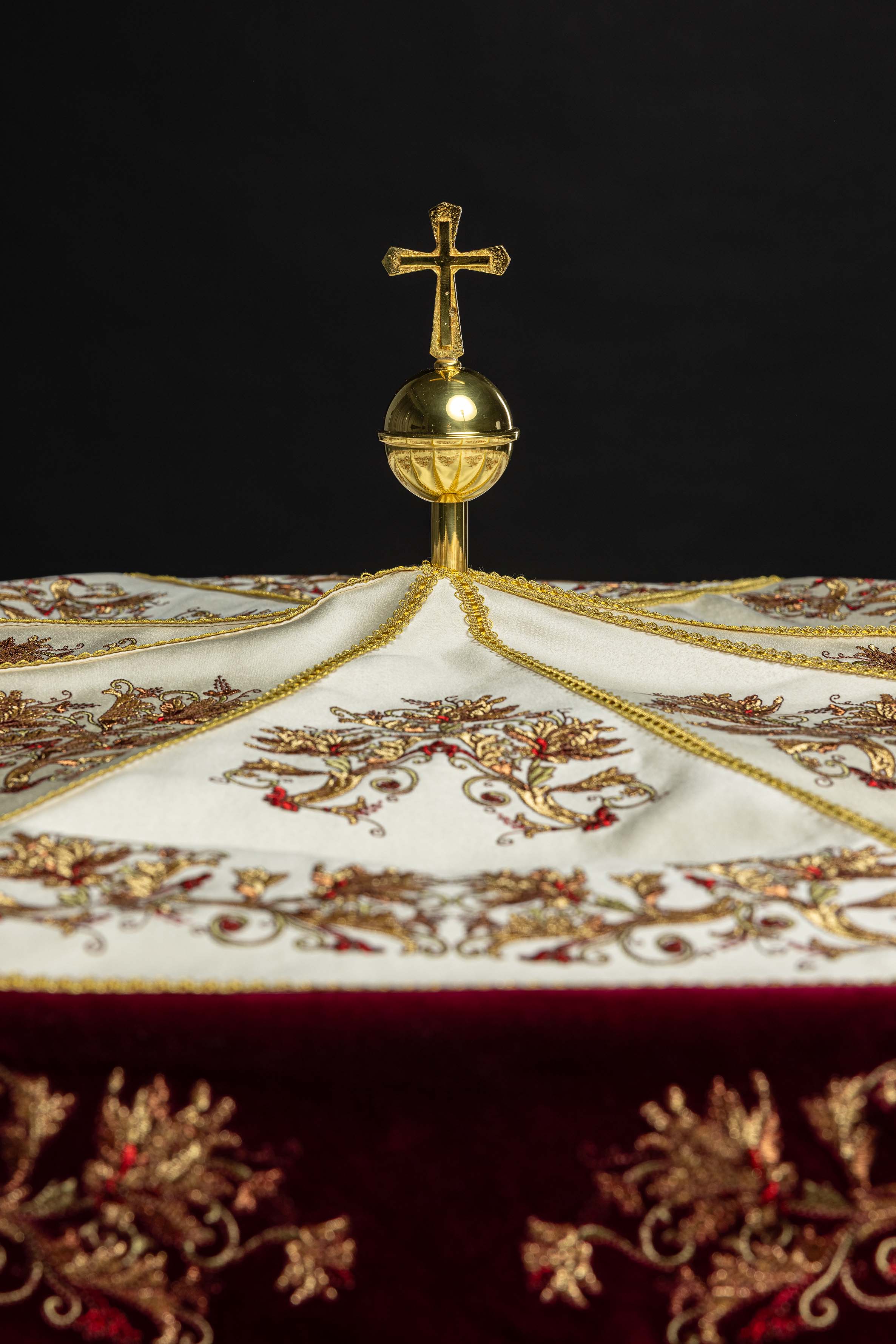 Burgundy Processional Umbrella (Ombrellino) Velvet Gold Embroidery 39 in