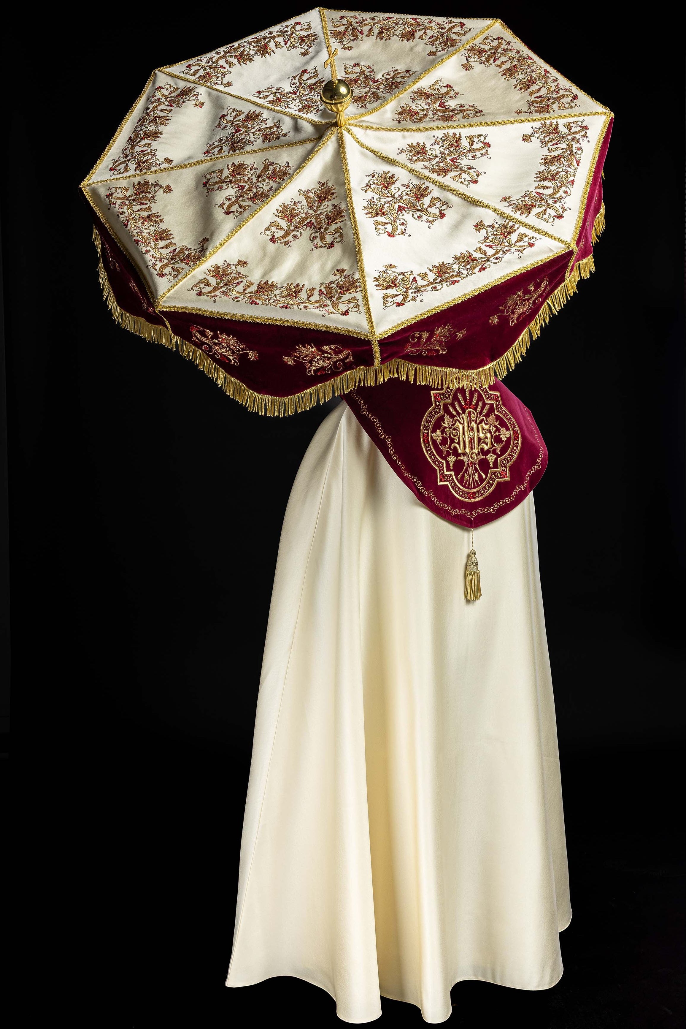 Burgundy Processional Umbrella (Ombrellino) Velvet Gold Embroidery 39 in