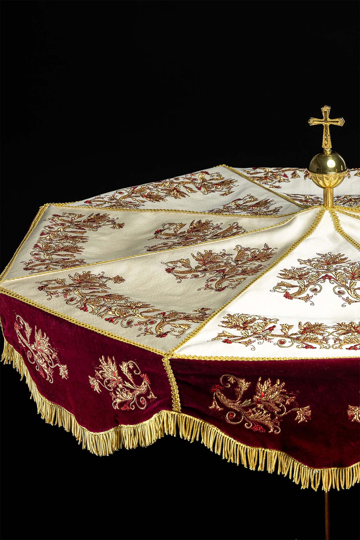 Burgundy Processional Umbrella (Ombrellino) Velvet Gold Embroidery 39 in