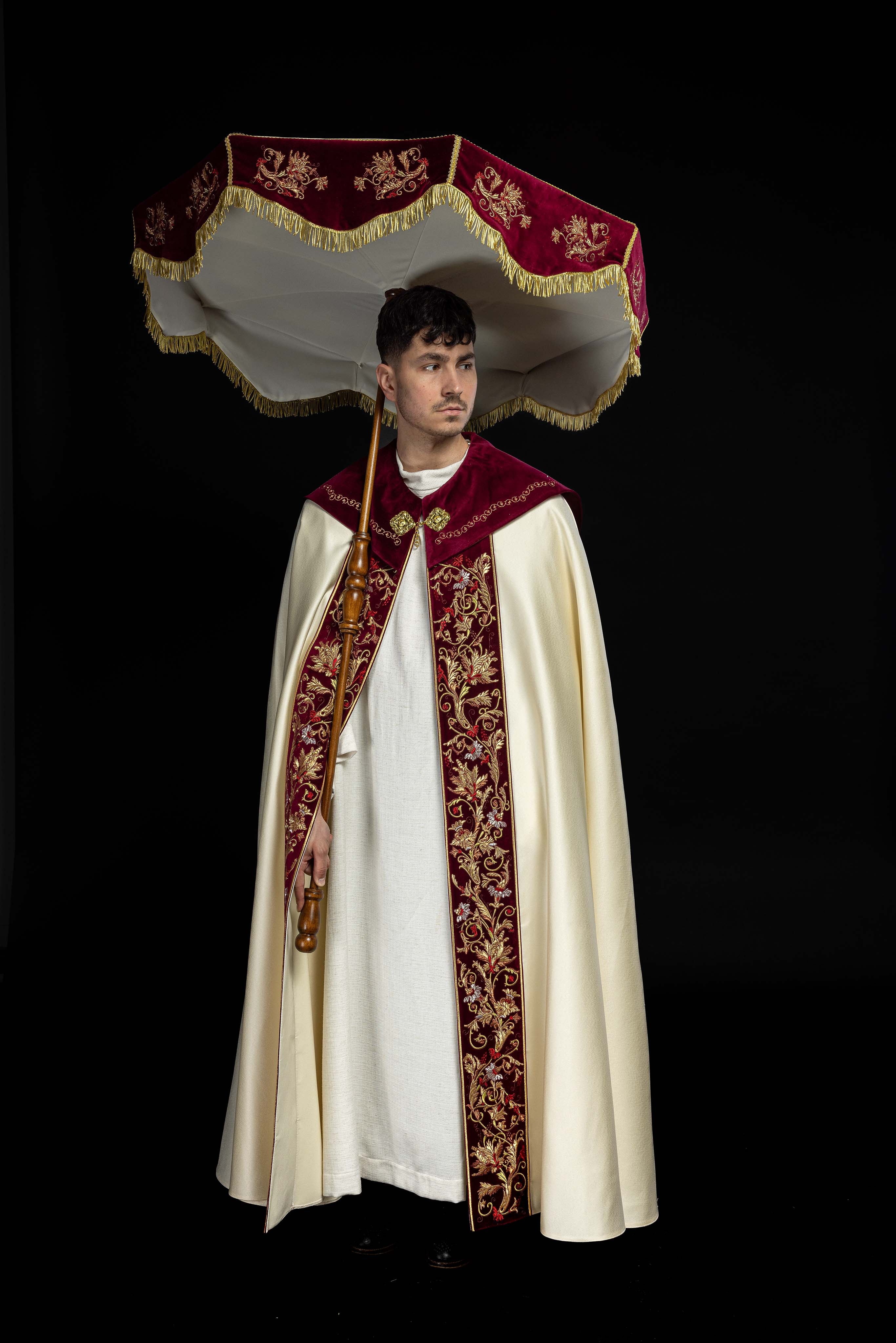 Burgundy Processional Umbrella (Ombrellino) Velvet Gold Embroidery 39 in