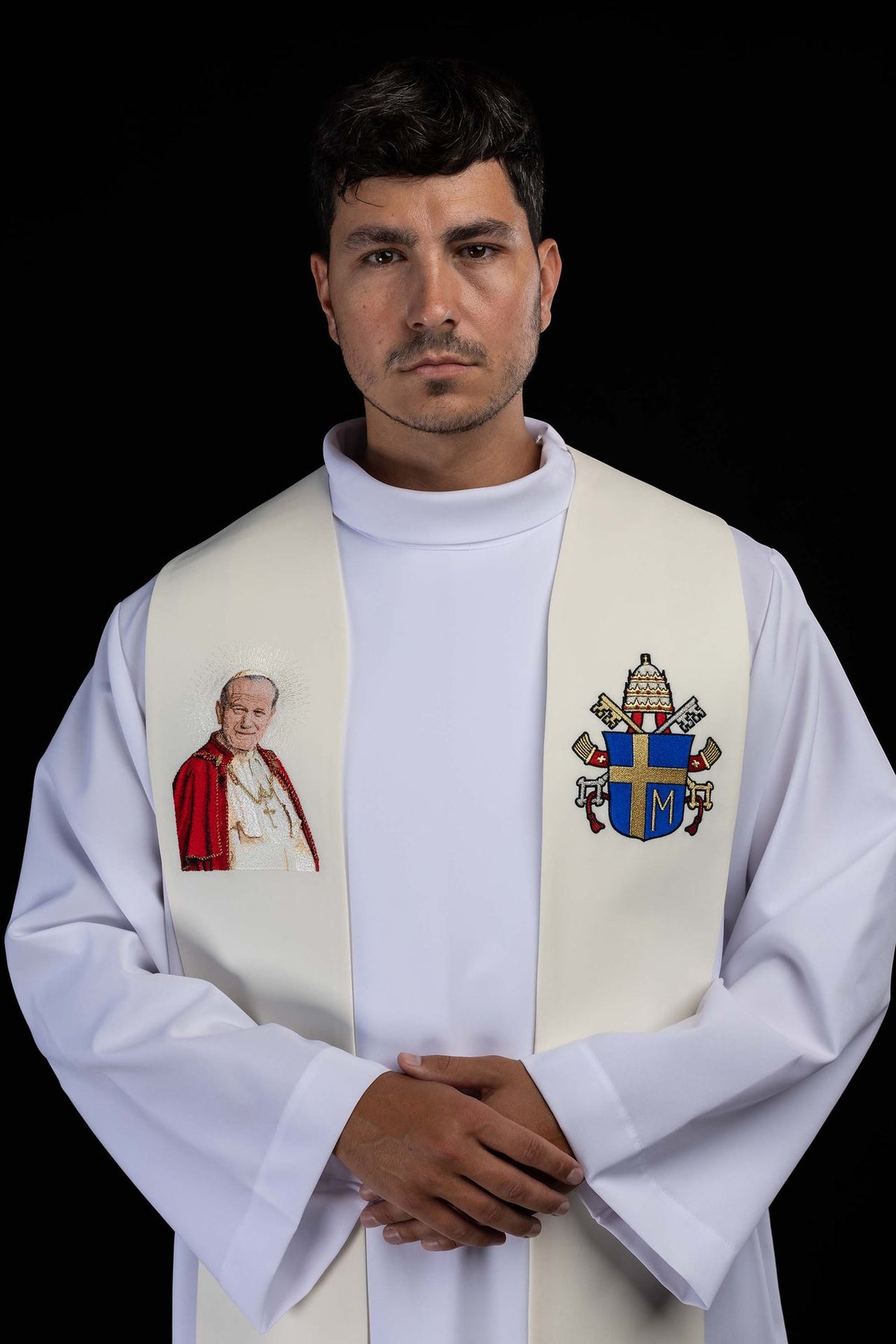 Ecru Stole with an Embroidered Image of John Paul II
