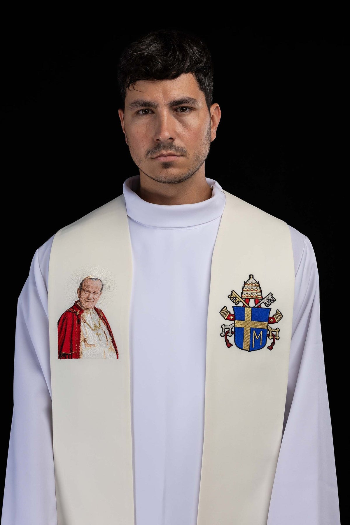 Ecru Stole with an Embroidered Image of John Paul II