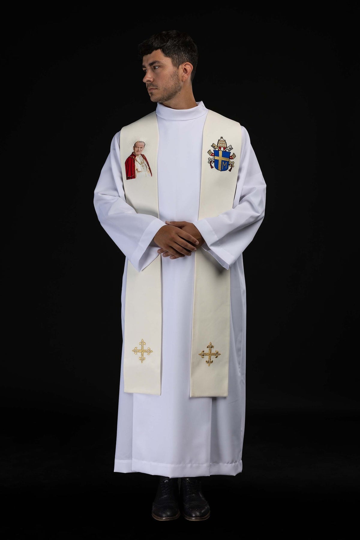 Ecru Stole with an Embroidered Image of John Paul II