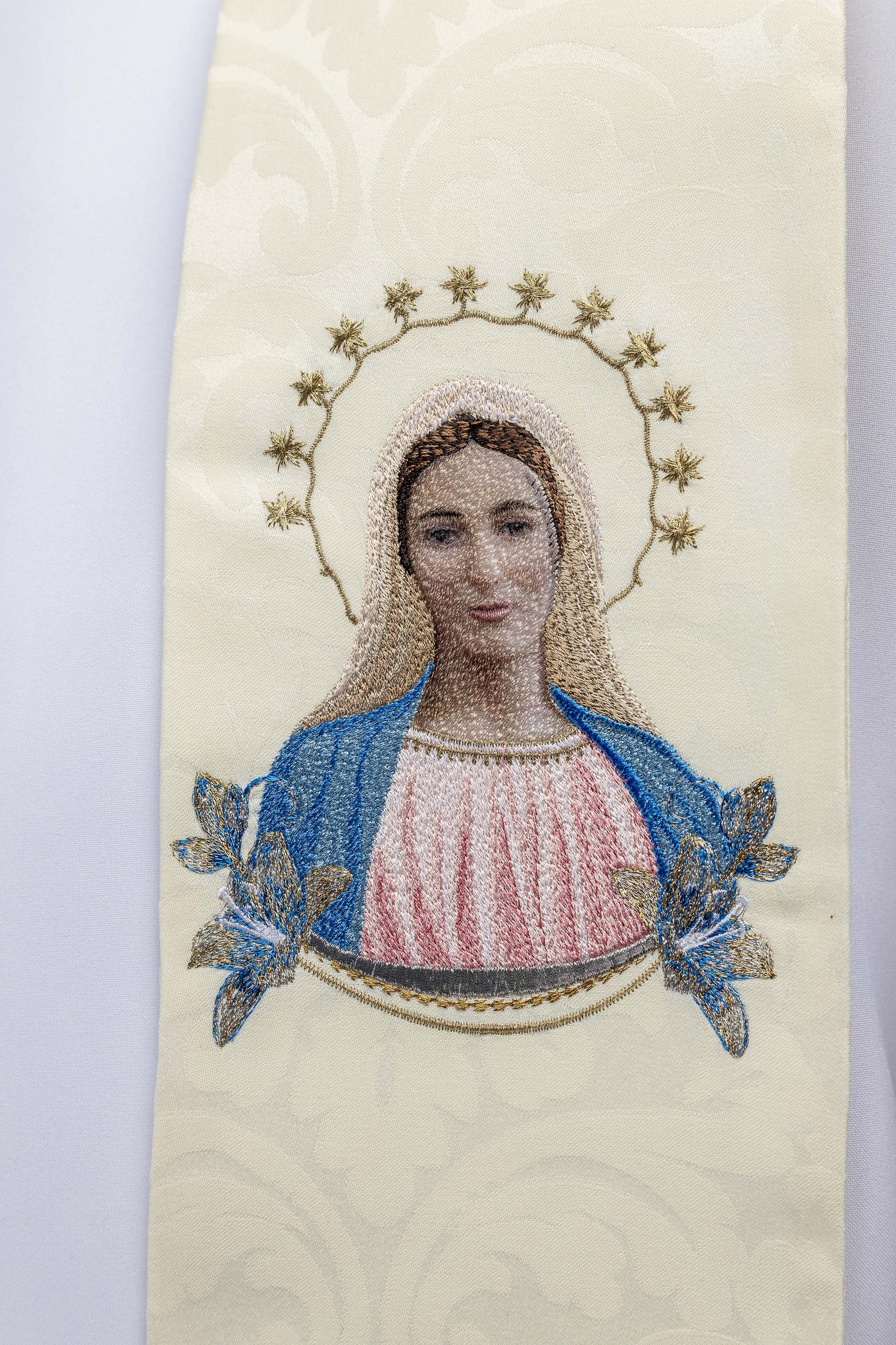 Embroidered stole with the image of Our Lady of Medjugorje