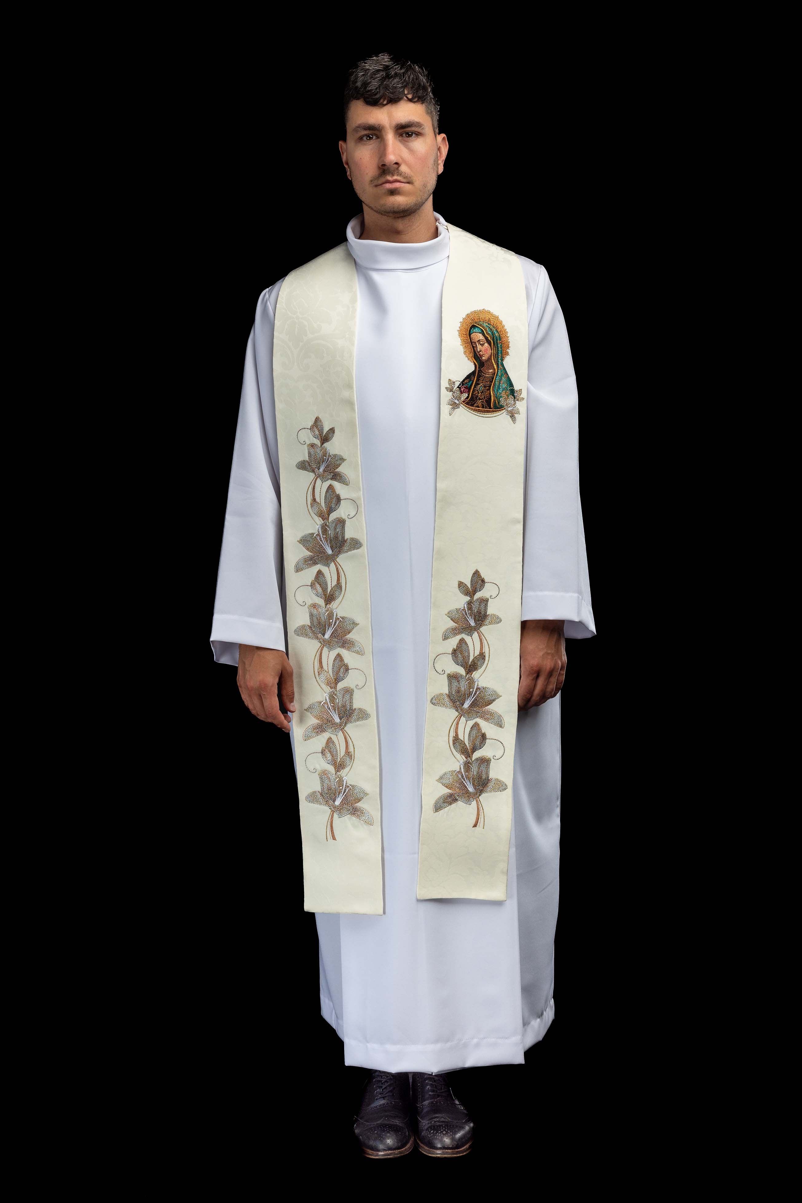 Embroidered stole with the image of Our Lady of Guadalupe