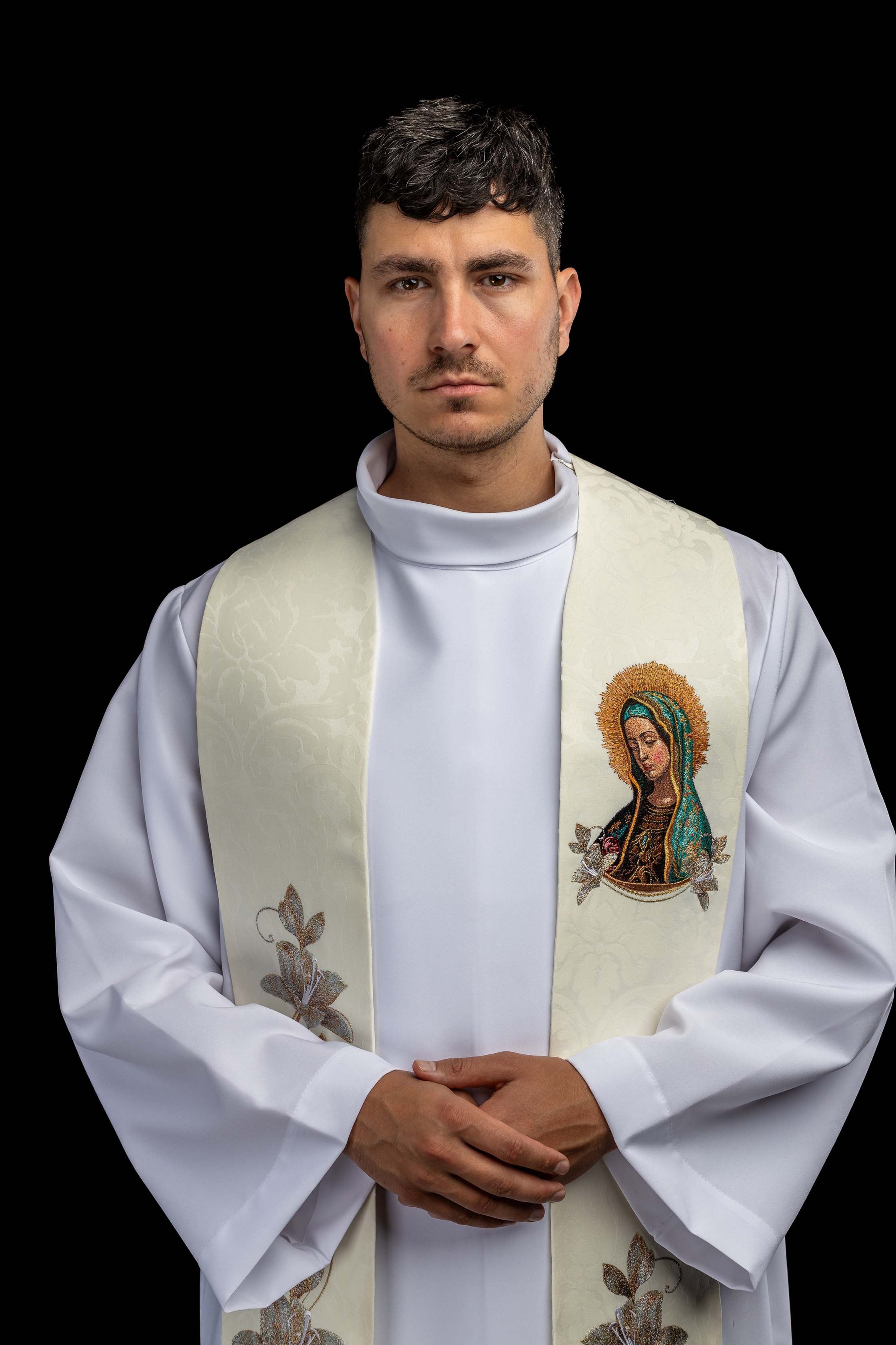 Embroidered stole with the image of Our Lady of Guadalupe