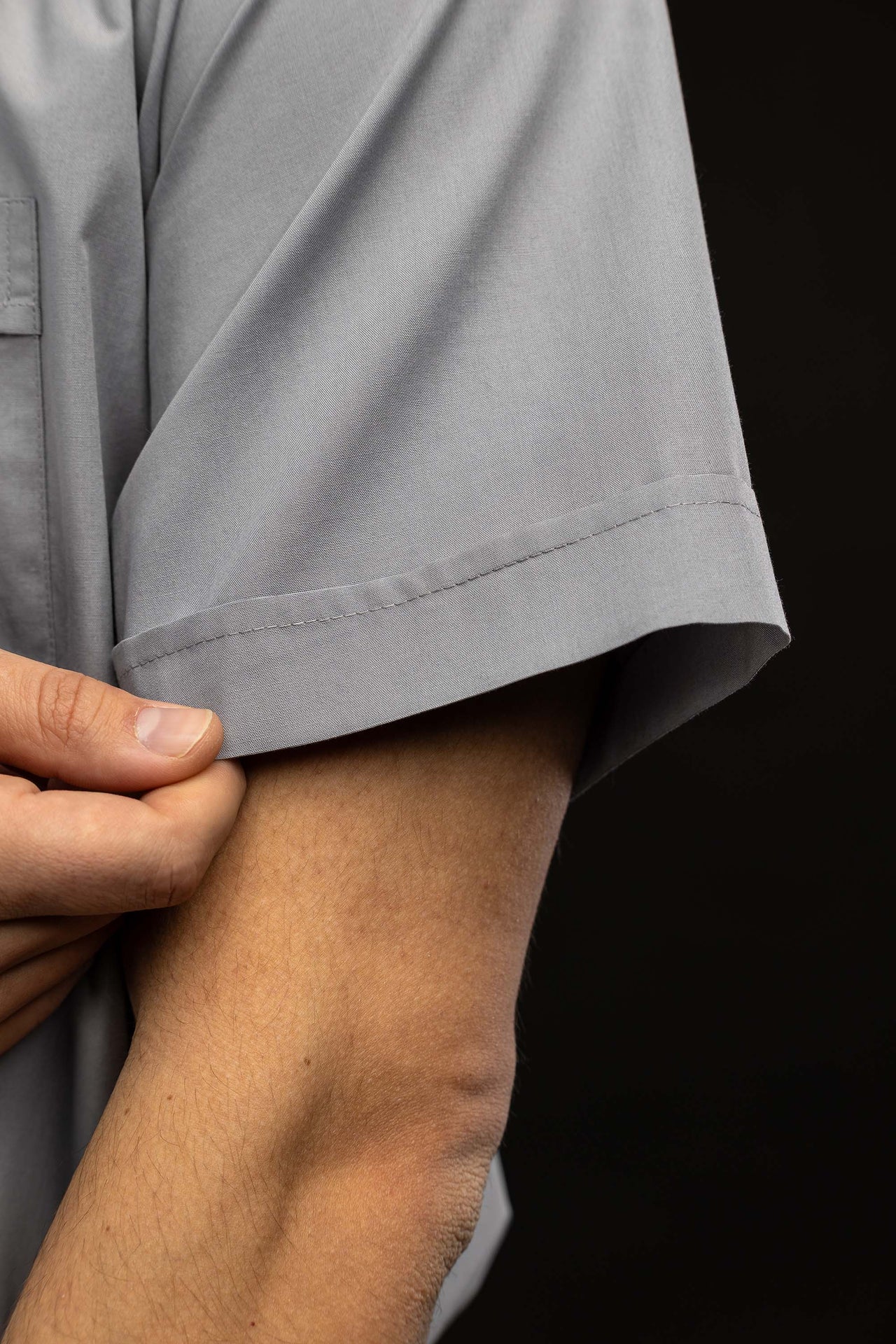 Light grey short-sleeved clerical shirt with clerical collar