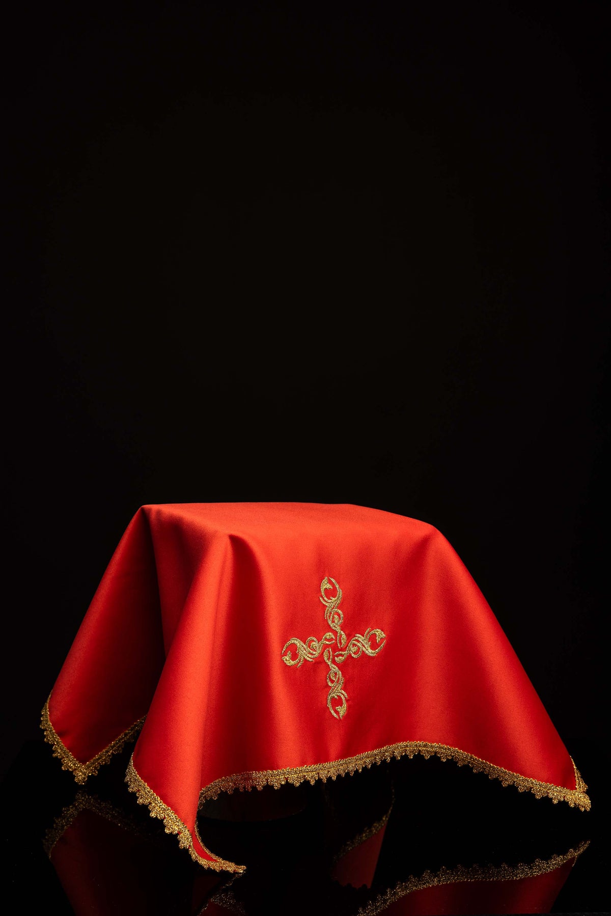 Set of Four Chalice Veils with Embroidered Cross Motif